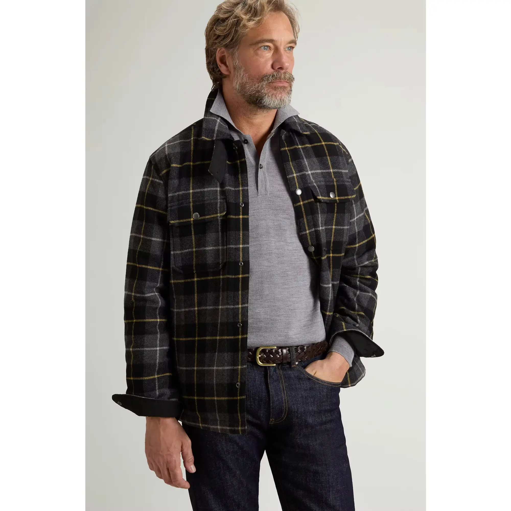 Product image 5 of 8 of Woolrich Men's Recycled Italian Wool Blend Padded Alaskan Check Overshirt - Grey Black Check