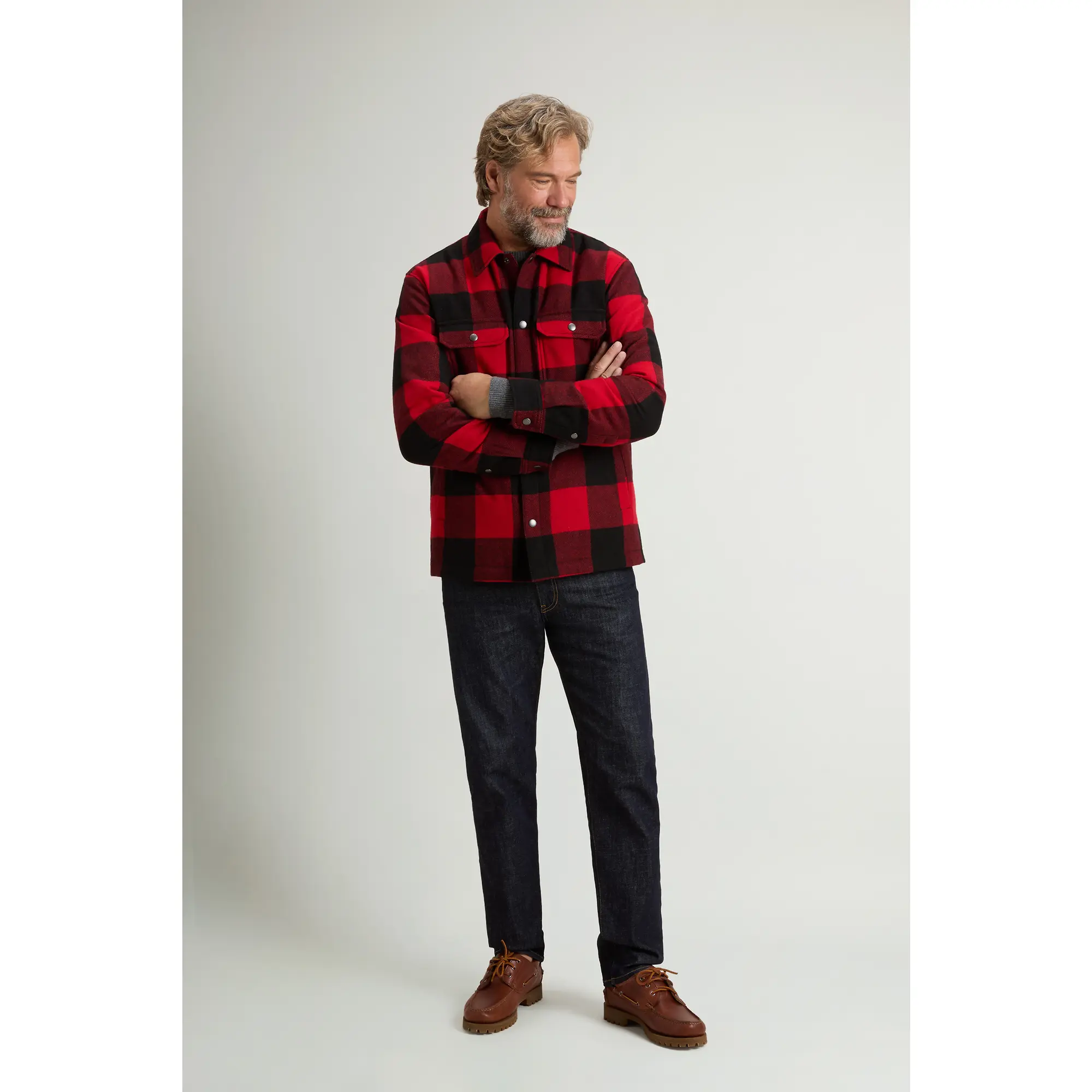 Product image 2 of 4 of Woolrich Men's Recycled Italian Wool Blend Padded Alaskan Check Overshirt - Red Buffalo