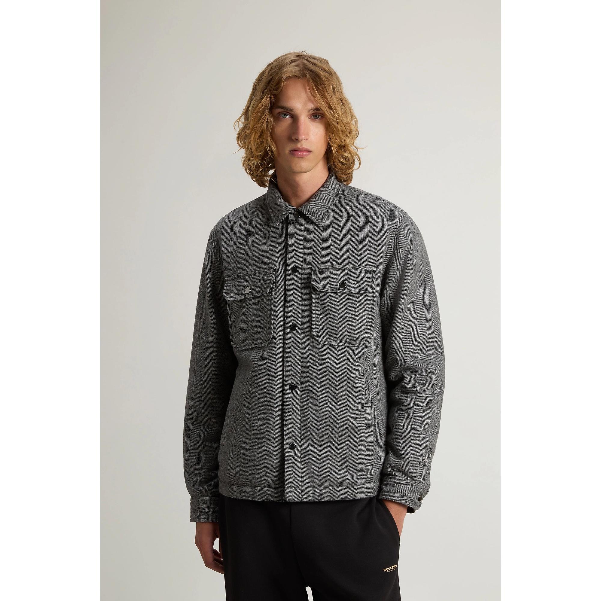 Woolrich Men's Wool Check Alaskan Shirt Jacket - Herringbone Grey Woolrich Men's Wool Check Alaskan Shirt Jacket - Herringbone Grey