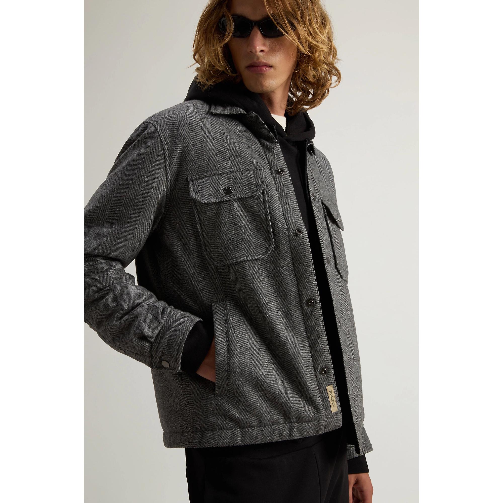 Woolrich Men's Wool Check Alaskan Shirt Jacket - Herringbone Grey Woolrich Men's Wool Check Alaskan Shirt Jacket - Herringbone Grey
