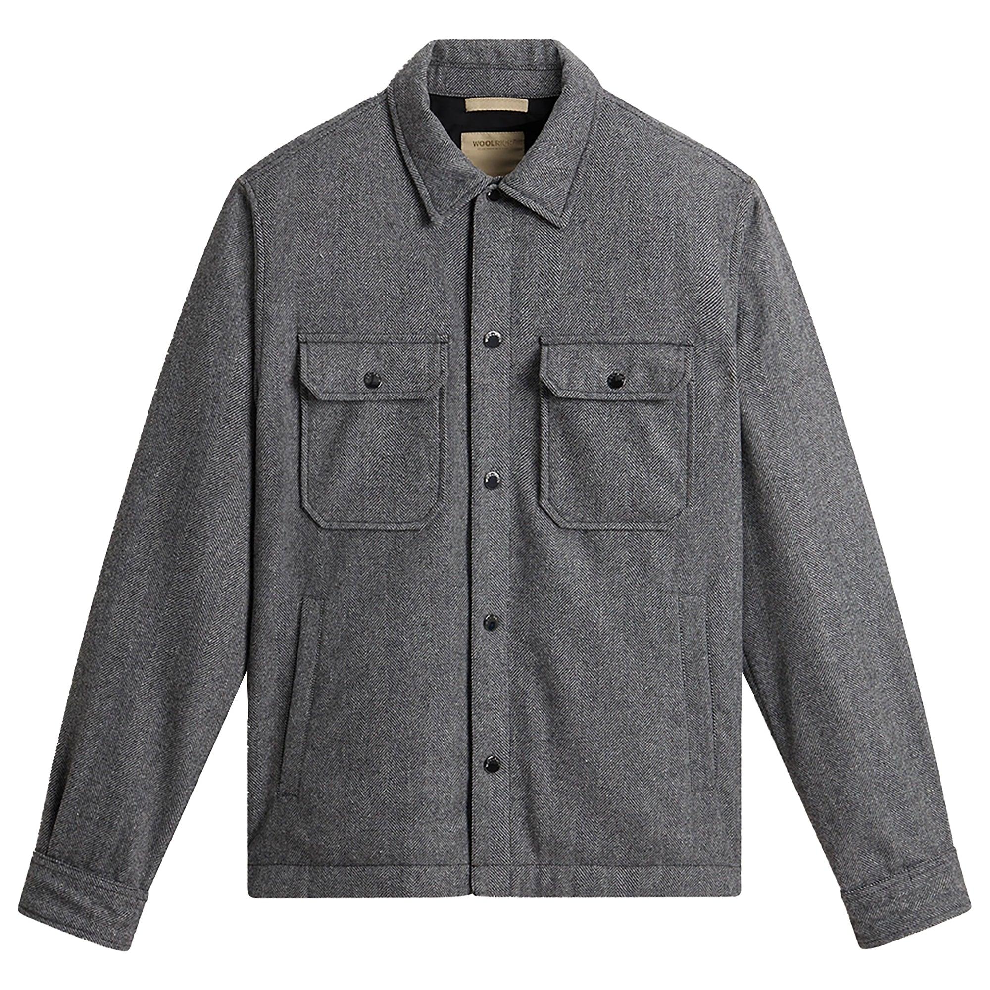 Woolrich Men's Wool Check Alaskan Shirt Jacket - Herringbone Grey Woolrich Men's Wool Check Alaskan Shirt Jacket - Herringbone Grey