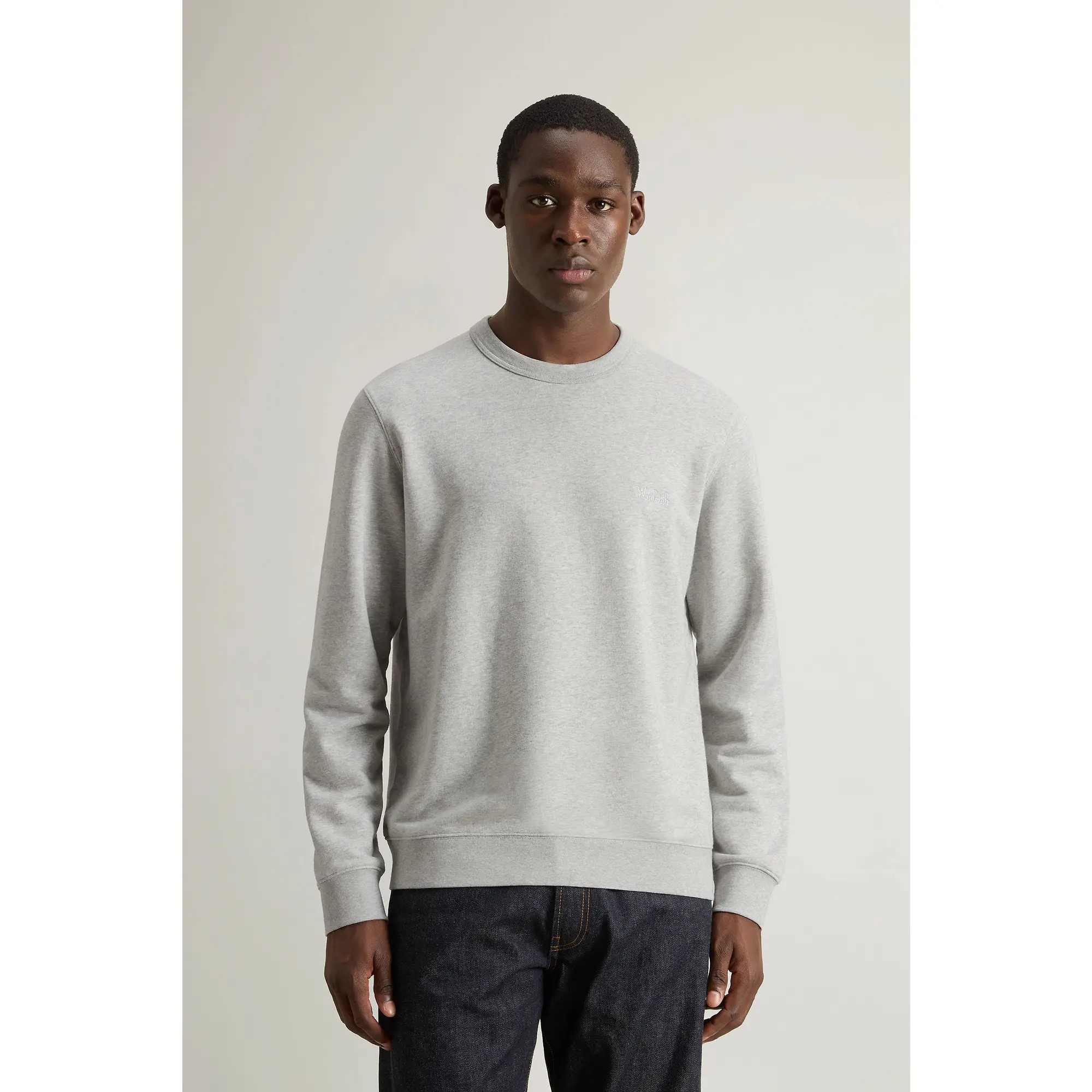 Product image 2 of 8 of Woolrich Men's Logo Script Cotton Fleece Crewneck - Light Grey Melange