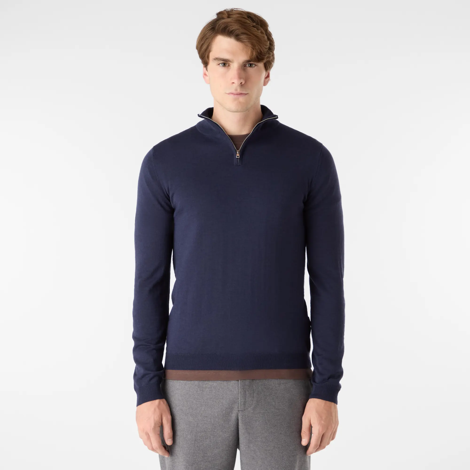Product image 2 of 6 of Oliver Sweeney Men's Curragh Merino Wool Quarter Zip Jumper - Navy Marl