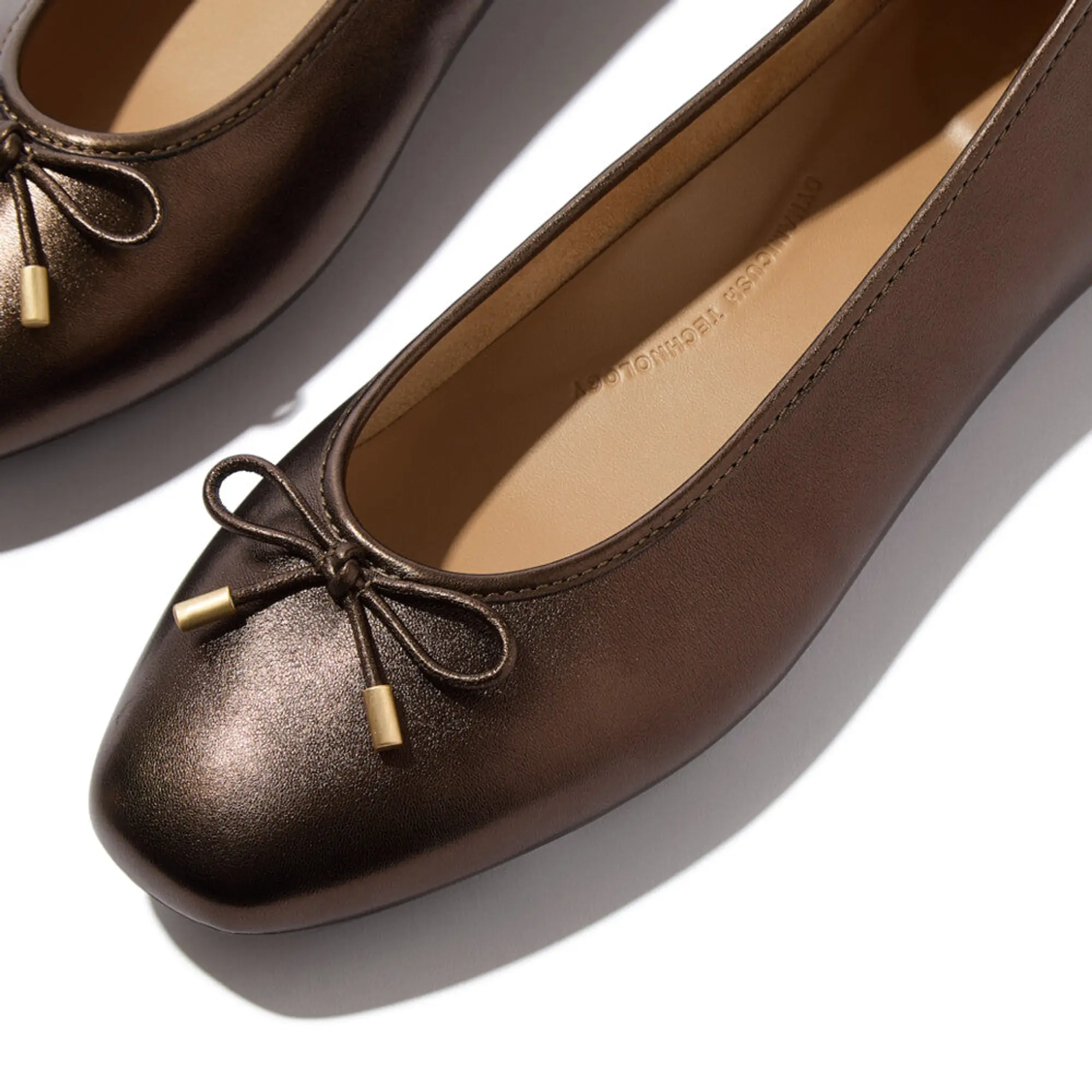 Product image 3 of 7 of FitFlop Women's DELICATO Bow Soft Metallic-Leather Ballerina Flats - Metallic Chocolate Brown