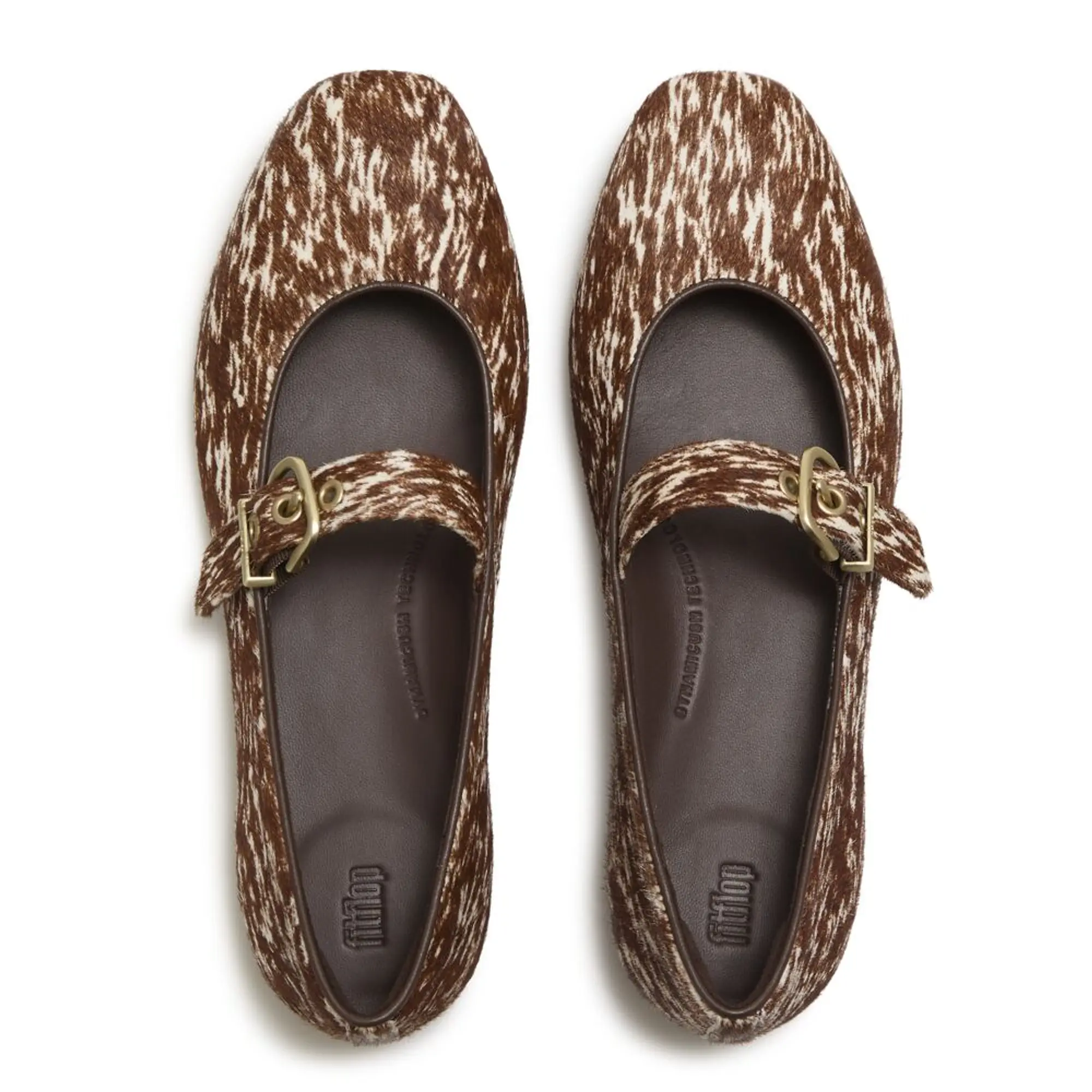Product image 3 of 7 of FitFlop Women's Delicato Leather Pony-Hair Mary Janes - Brown / White
