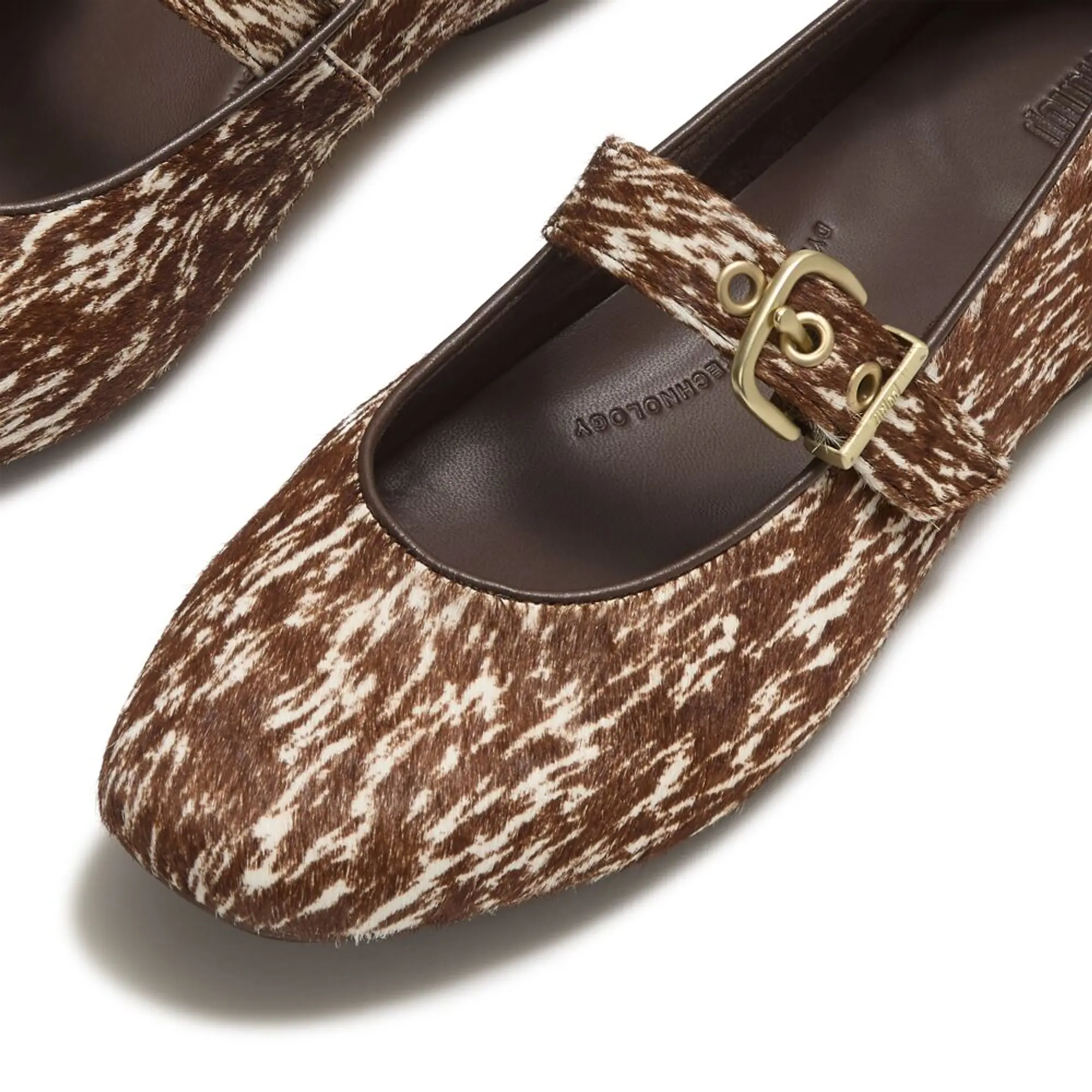 Product image 4 of 7 of FitFlop Women's Delicato Leather Pony-Hair Mary Janes - Brown / White