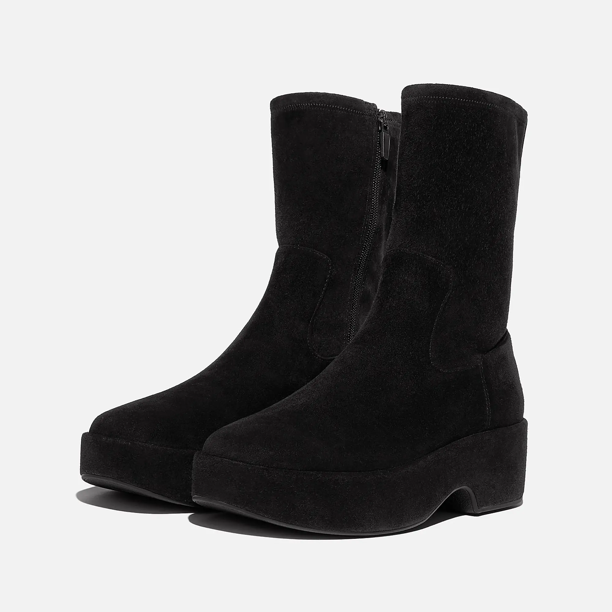 Product image 4 of 6 of FitFlop Women's F-LUMA Stretch Suede Demi-Wedge Mid-Calf Boots - All Black