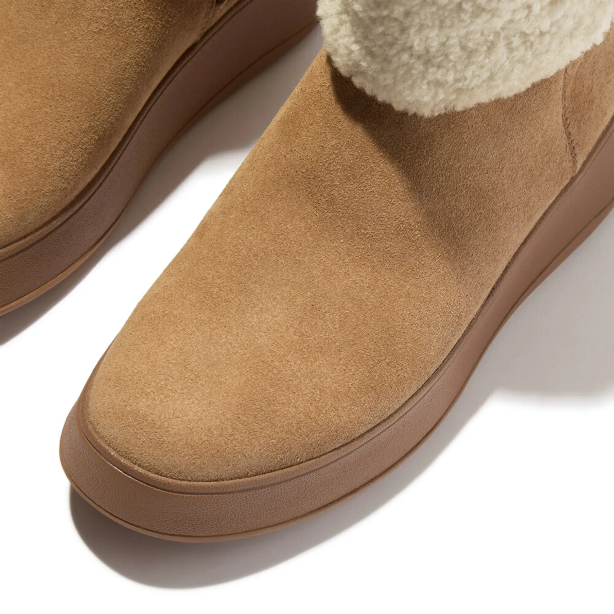 Product image 2 of 7 of FitFlop Women's F-MODE Shearling-Collar Zip-Up Suede Ankle Boots - Desert Tan