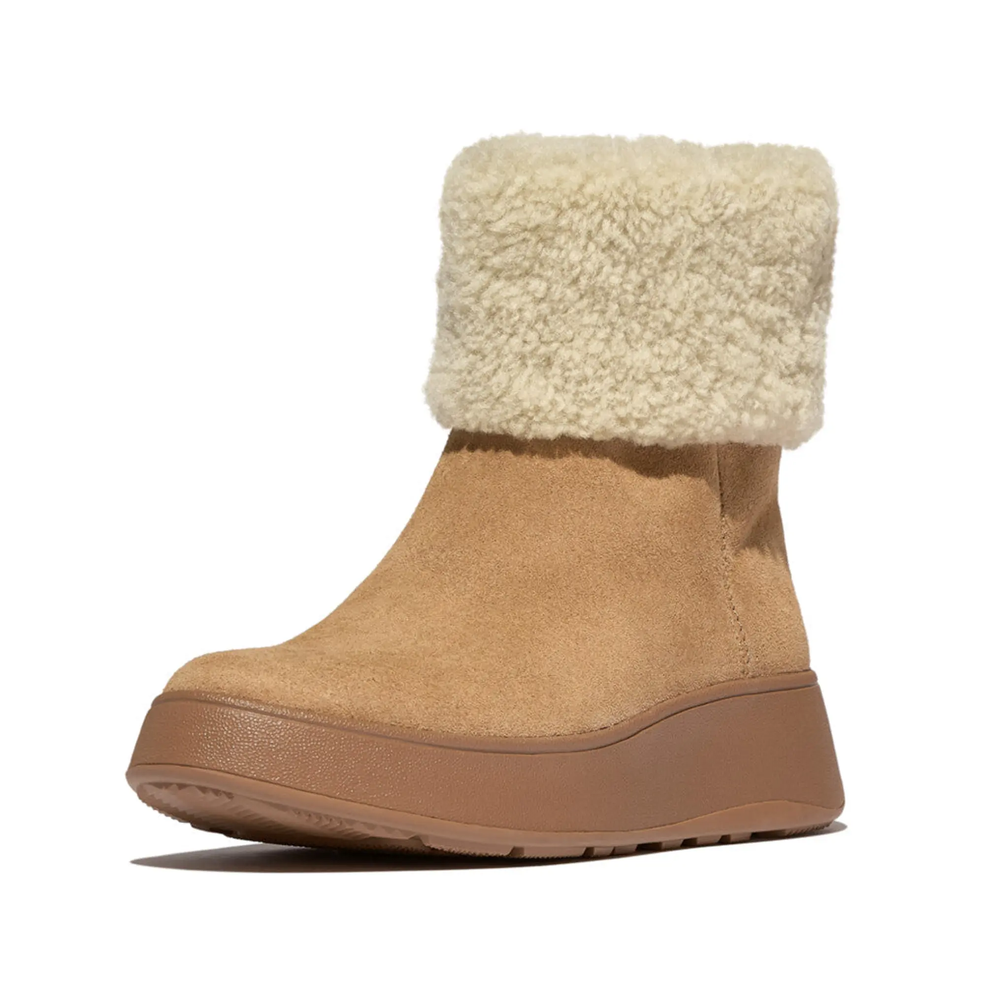 Product image 3 of 7 of FitFlop Women's F-MODE Shearling-Collar Zip-Up Suede Ankle Boots - Desert Tan