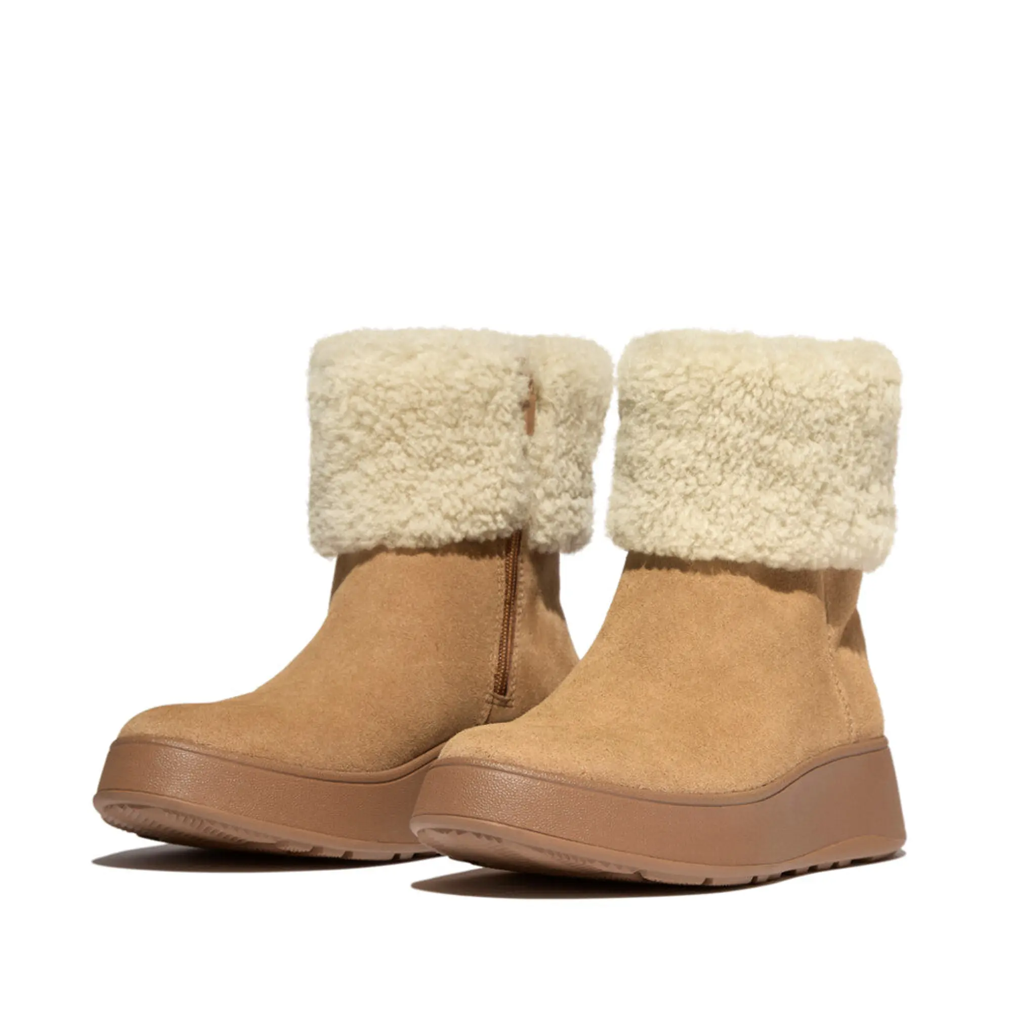 Product image 5 of 7 of FitFlop Women's F-MODE Shearling-Collar Zip-Up Suede Ankle Boots - Desert Tan