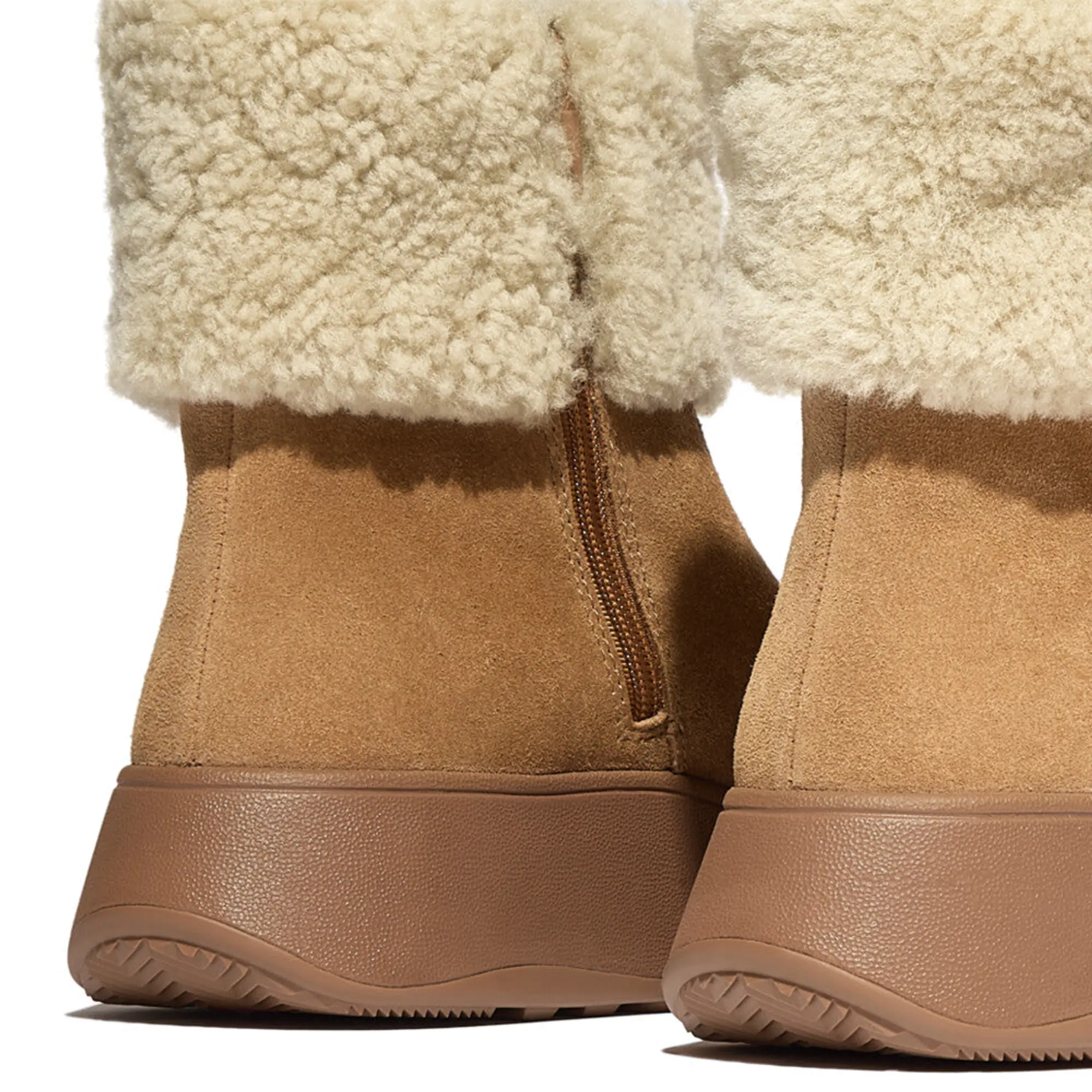 Product image 6 of 7 of FitFlop Women's F-MODE Shearling-Collar Zip-Up Suede Ankle Boots - Desert Tan