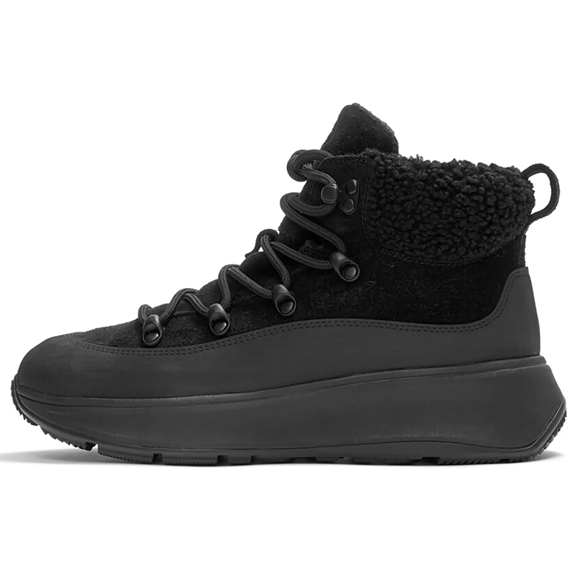 Product image 7 of 7 of FitFlop Women's F-MODE Teddy-Collar Warm Suede Lace-Up Booties - All Black