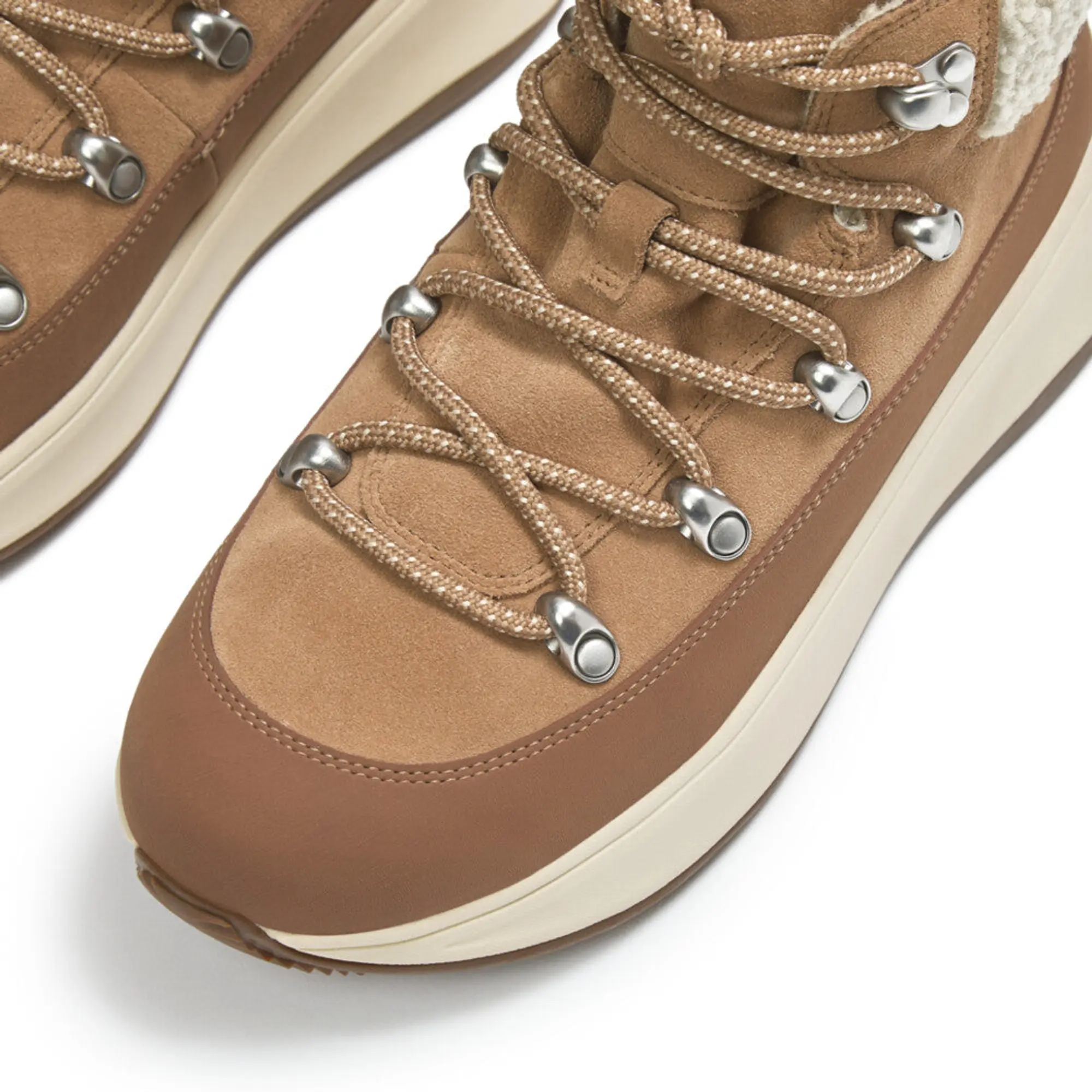 Product image 2 of 7 of FitFlop Women's F-MODE Teddy-Collar Warm Suede Lace-Up Booties - Desert Tan