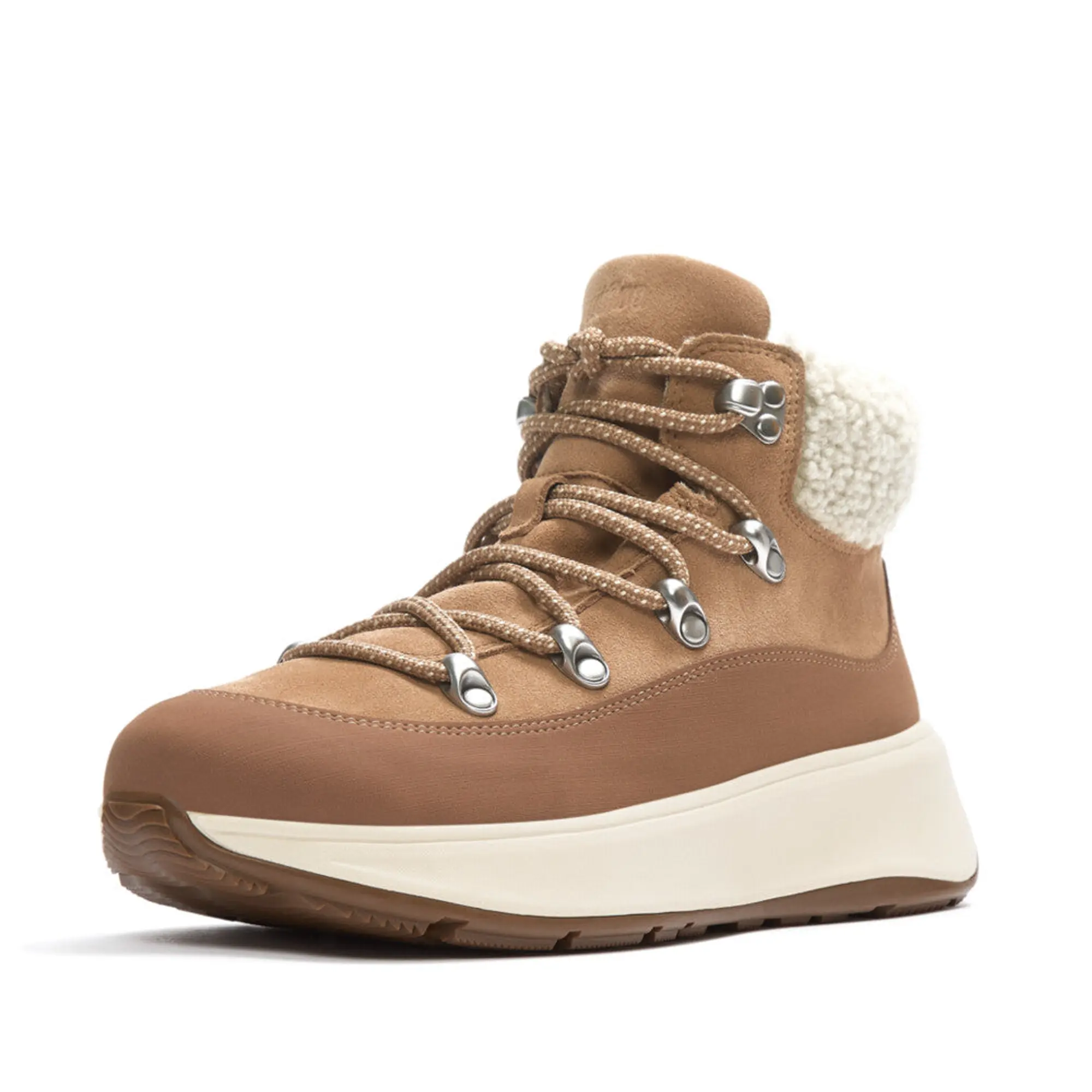 Product image 3 of 7 of FitFlop Women's F-MODE Teddy-Collar Warm Suede Lace-Up Booties - Desert Tan