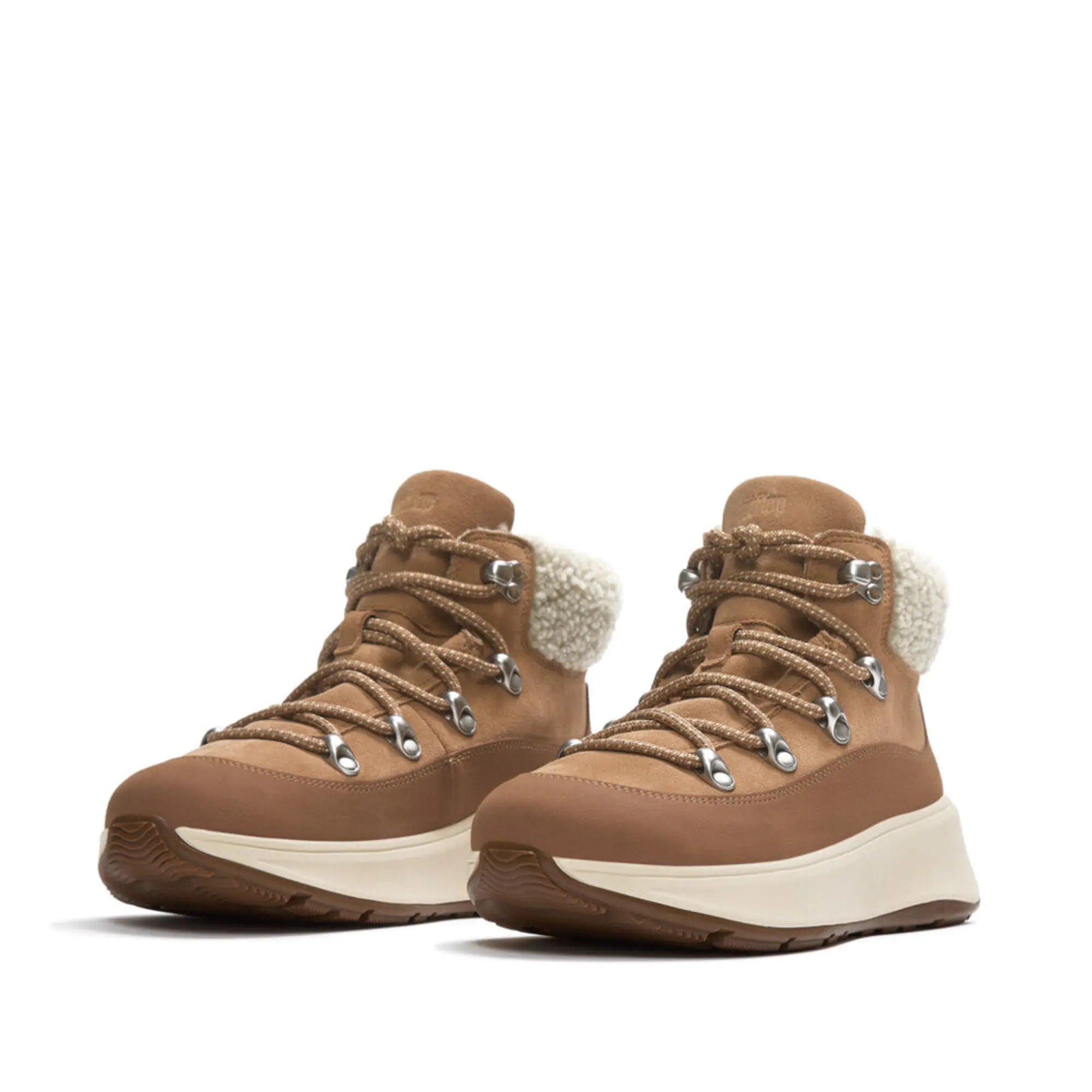 Product image 5 of 7 of FitFlop Women's F-MODE Teddy-Collar Warm Suede Lace-Up Booties - Desert Tan