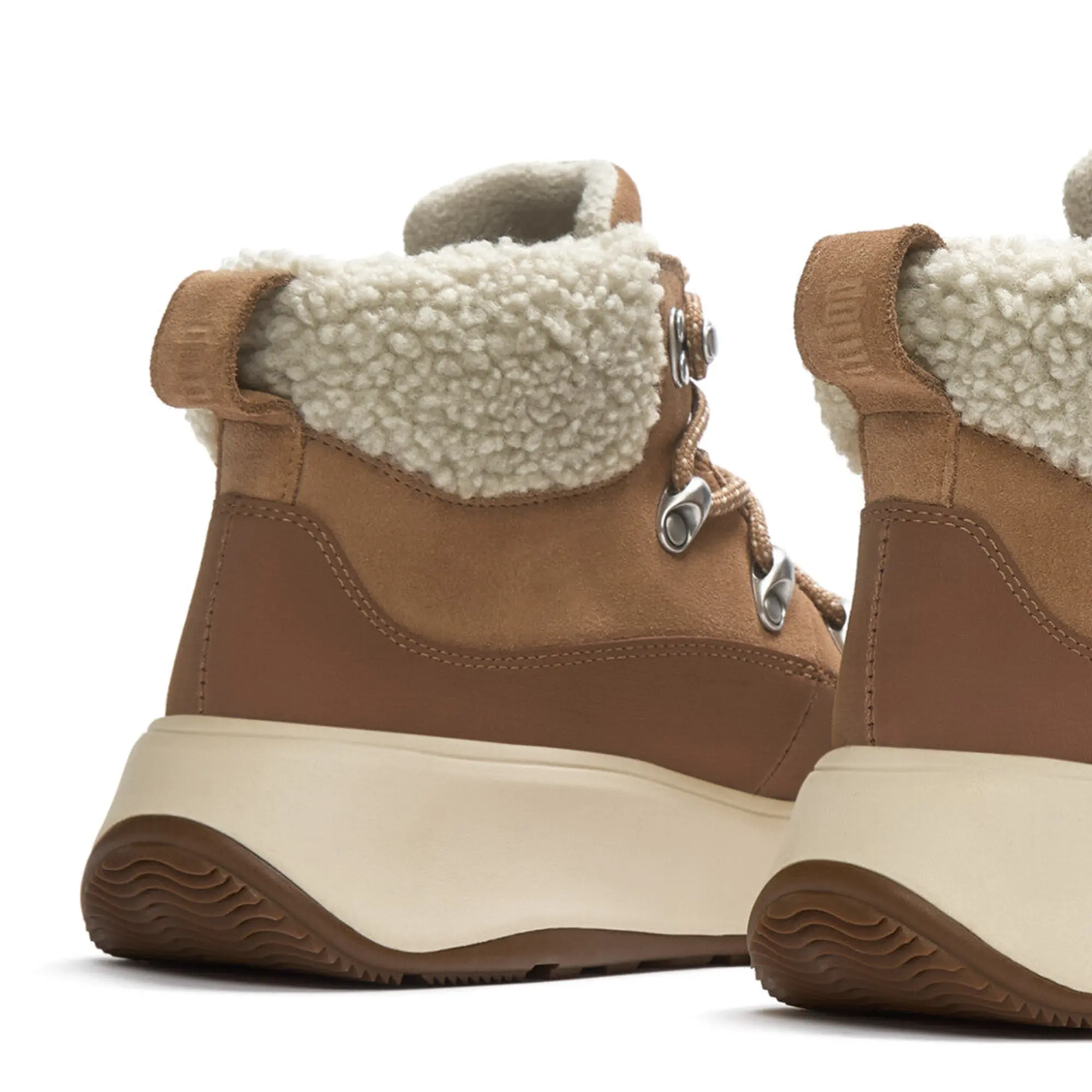 Product image 6 of 7 of FitFlop Women's F-MODE Teddy-Collar Warm Suede Lace-Up Booties - Desert Tan