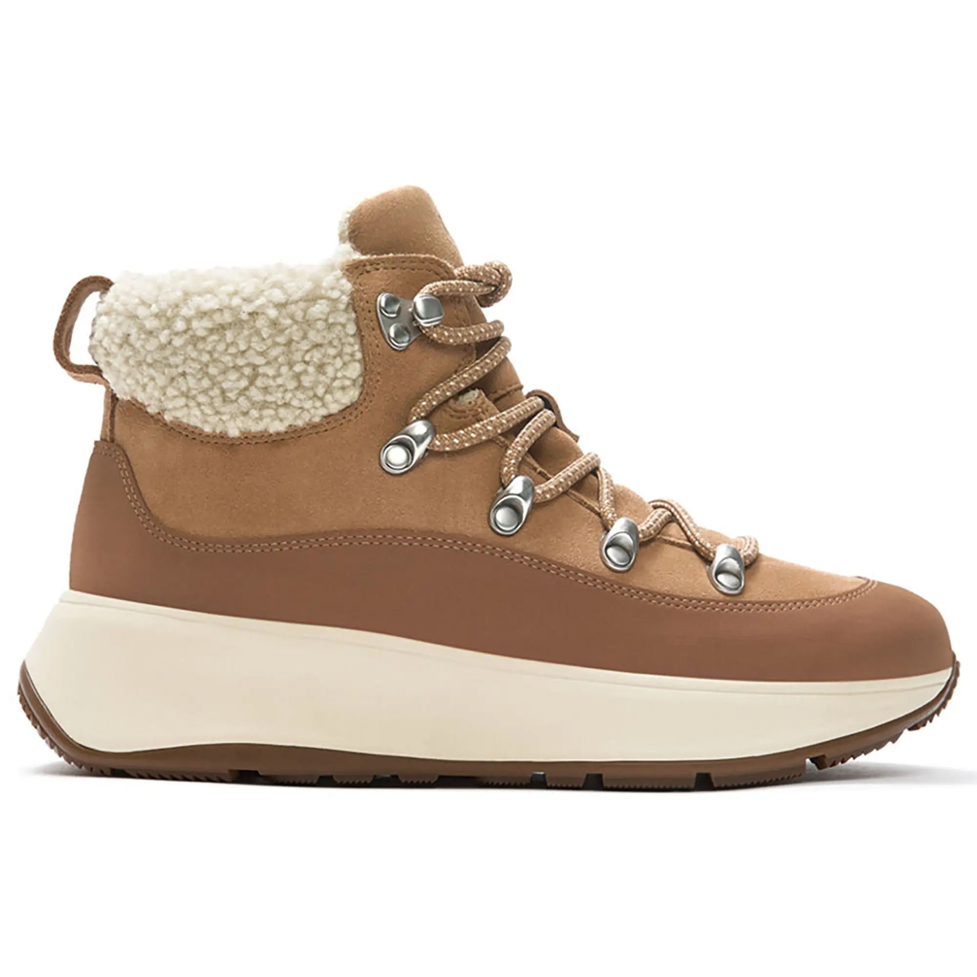 Product image 1 of 7 of FitFlop Women's F-MODE Teddy-Collar Warm Suede Lace-Up Booties - Desert Tan