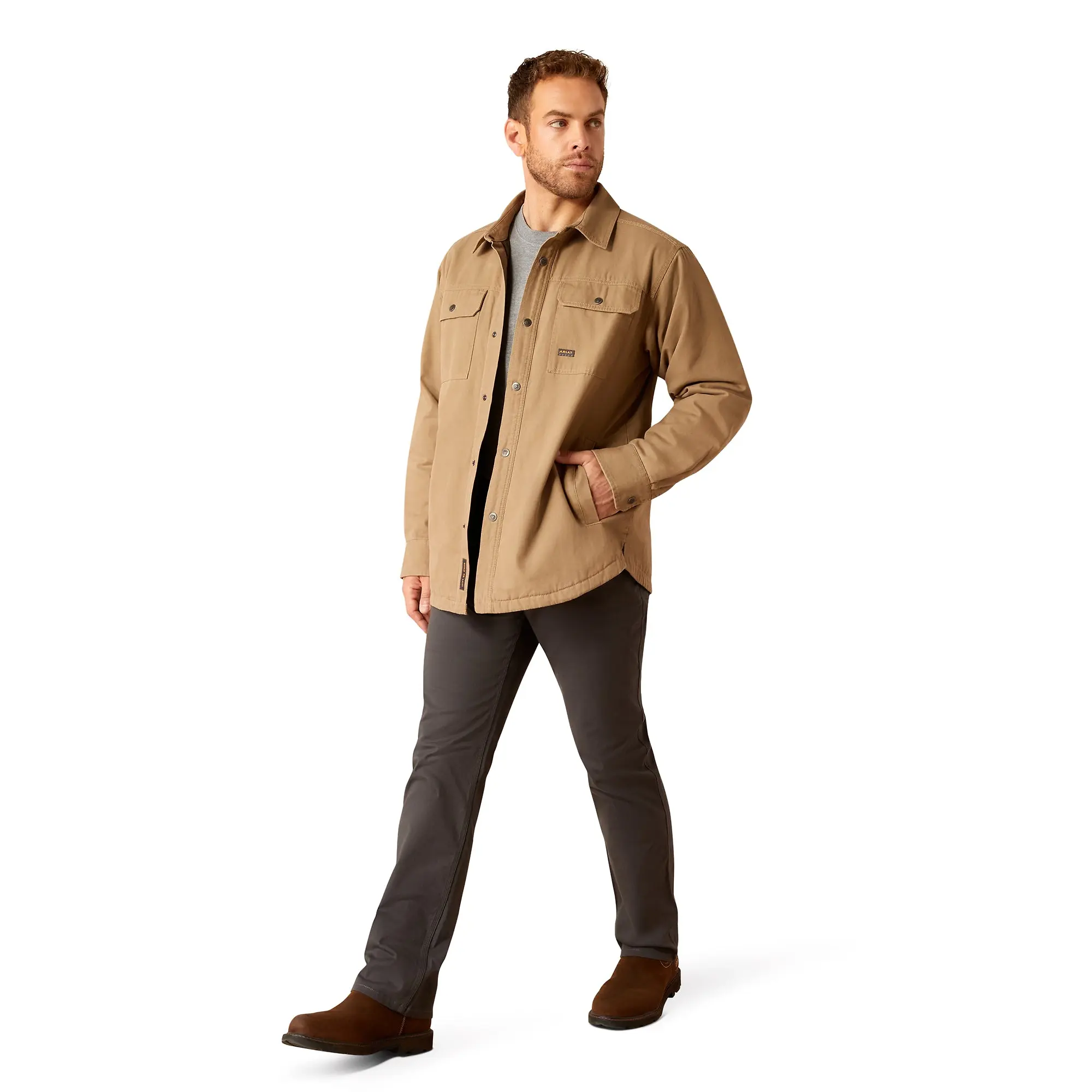 Product image 3 of 4 of Ariat Men's Rebar Canvas Shirt Jacket - Khaki