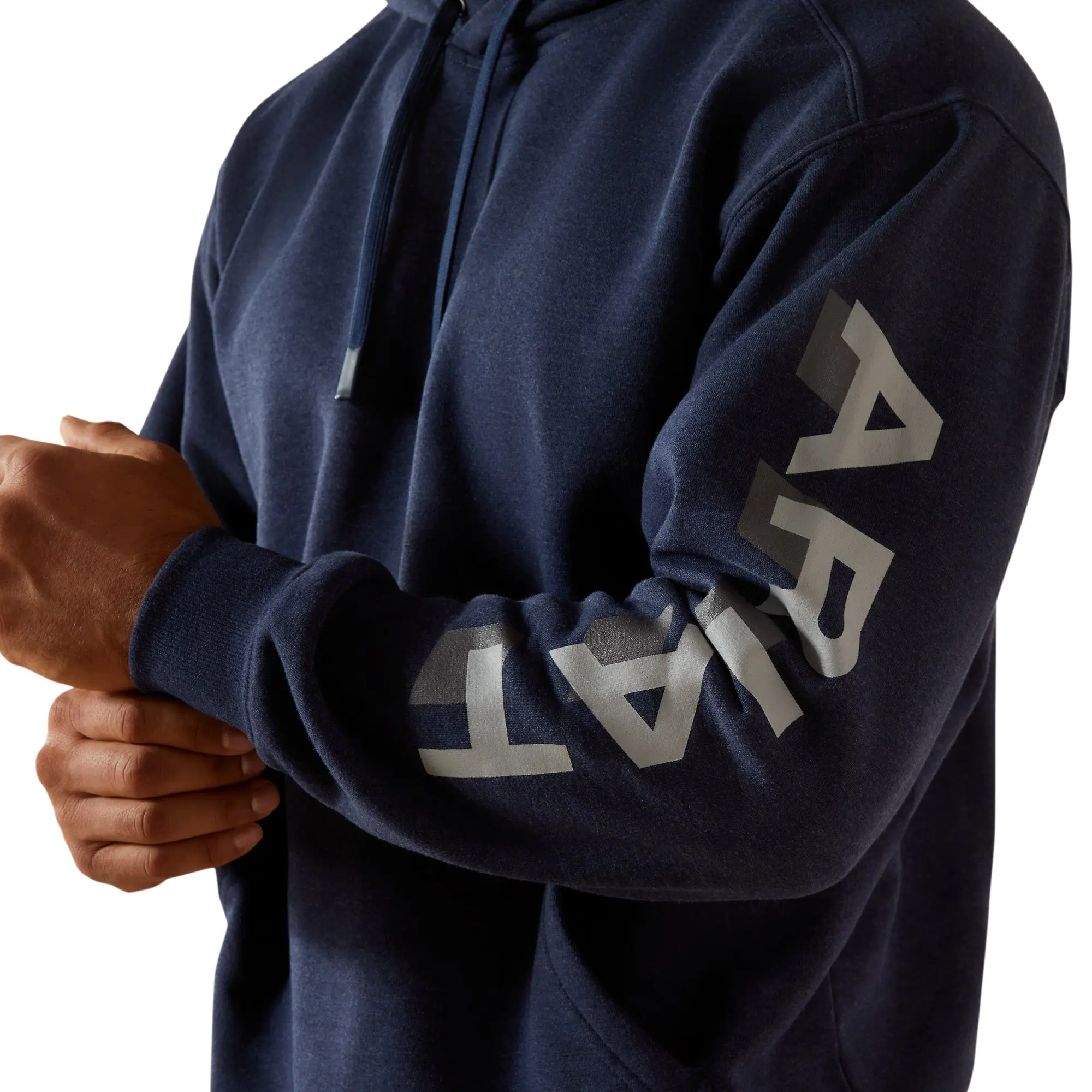 Product image 4 of 5 of Ariat Men's Rebar Lightweight Logo Hoodie - Navy Heather/Alloy