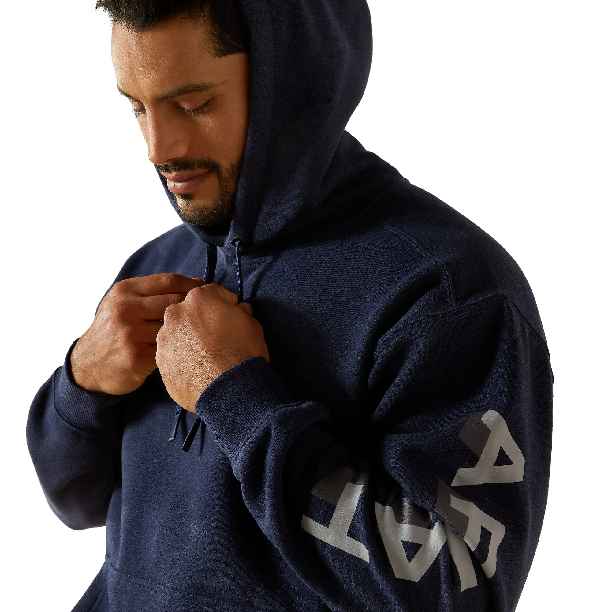 Product image 5 of 5 of Ariat Men's Rebar Lightweight Logo Hoodie - Navy Heather/Alloy