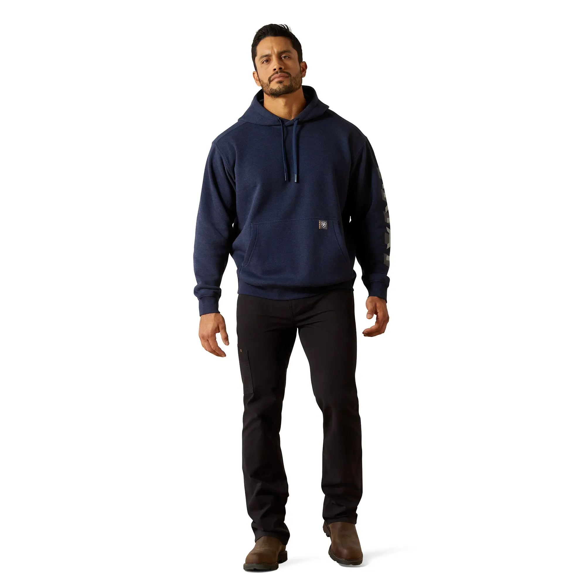 Product image 3 of 5 of Ariat Men's Rebar Lightweight Logo Hoodie - Navy Heather/Alloy