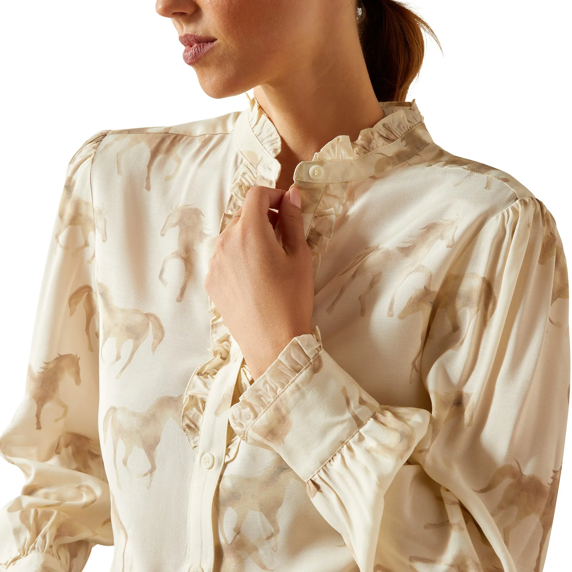 Product image 4 of 5 of Ariat Women's Cricklade Blouse - Watercolor Horse Print