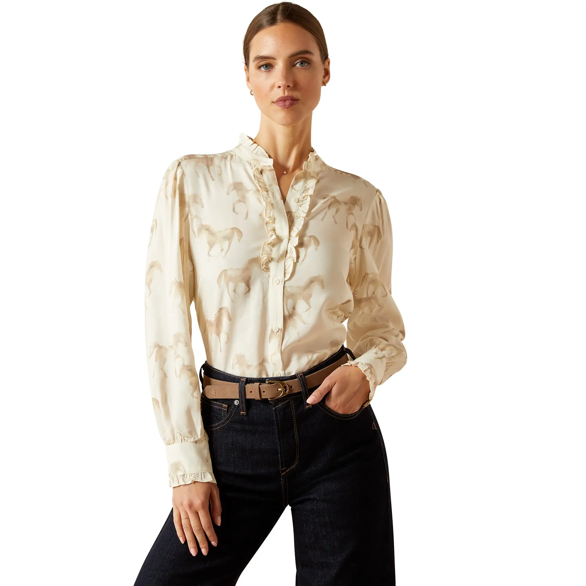Product image 1 of 5 of Ariat Women's Cricklade Blouse - Watercolor Horse Print