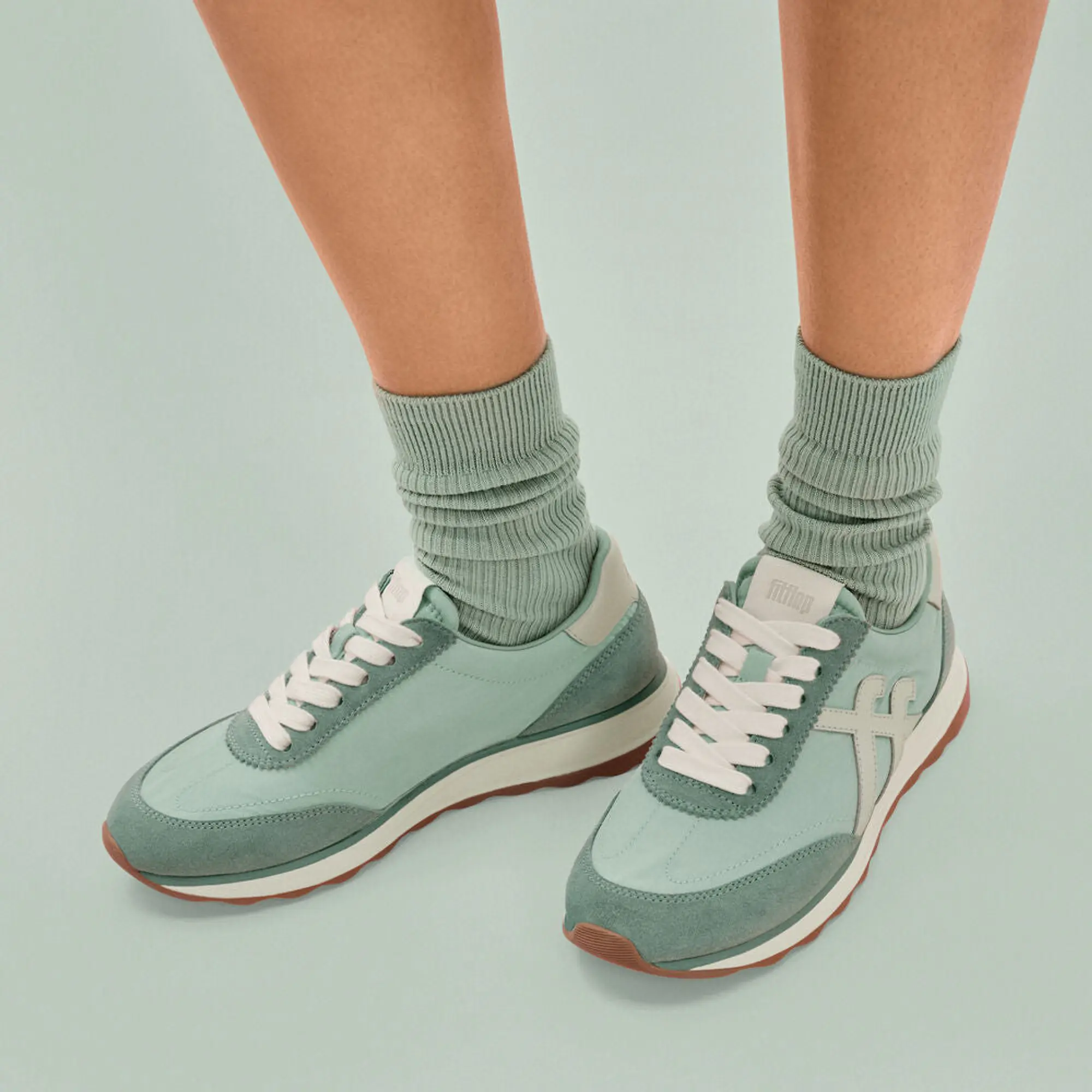 Product image 2 of 11 of FitFlop x Pantone Women's Retro-Q Suede Trainers - Frosty Green