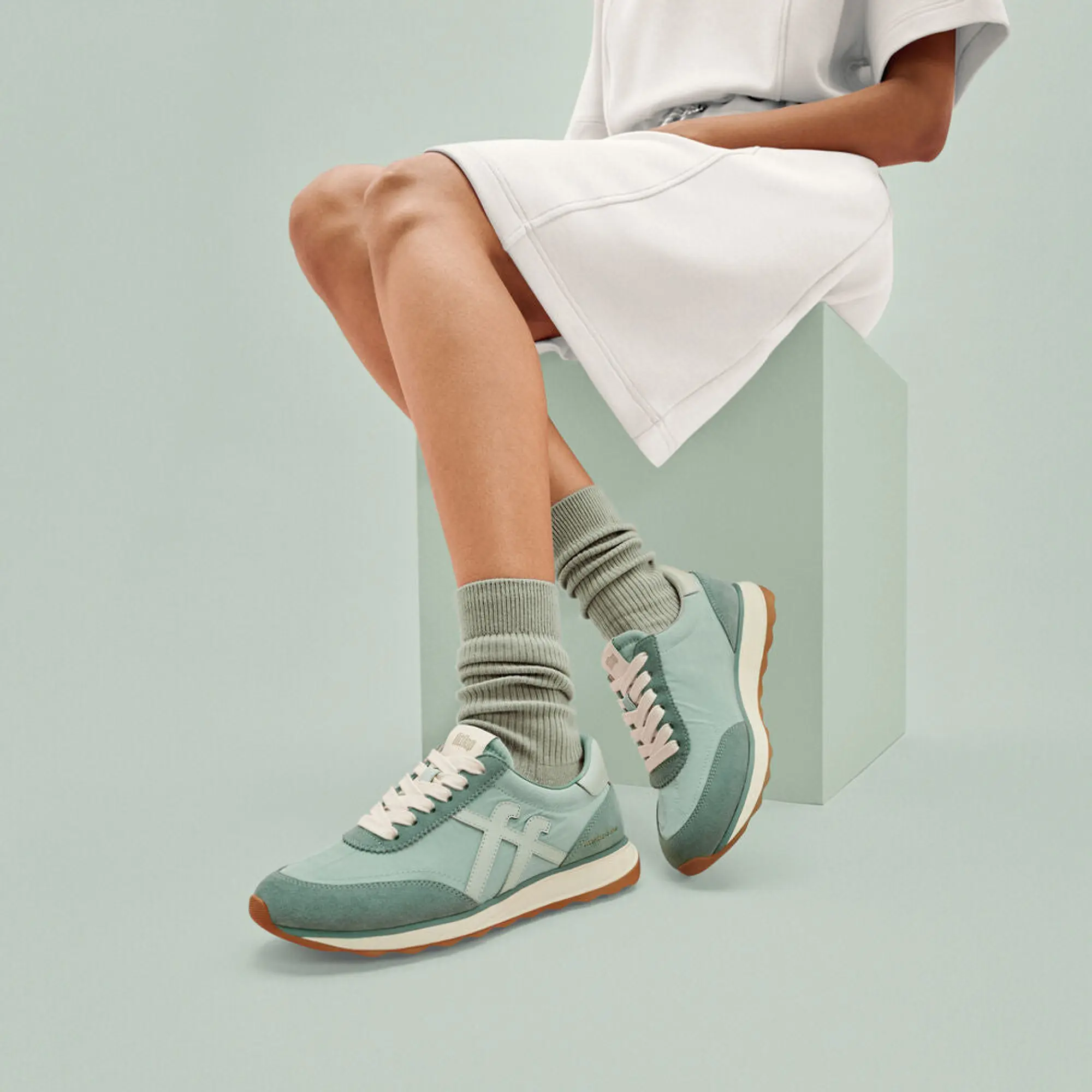 Product image 3 of 11 of FitFlop x Pantone Women's Retro-Q Suede Trainers - Frosty Green