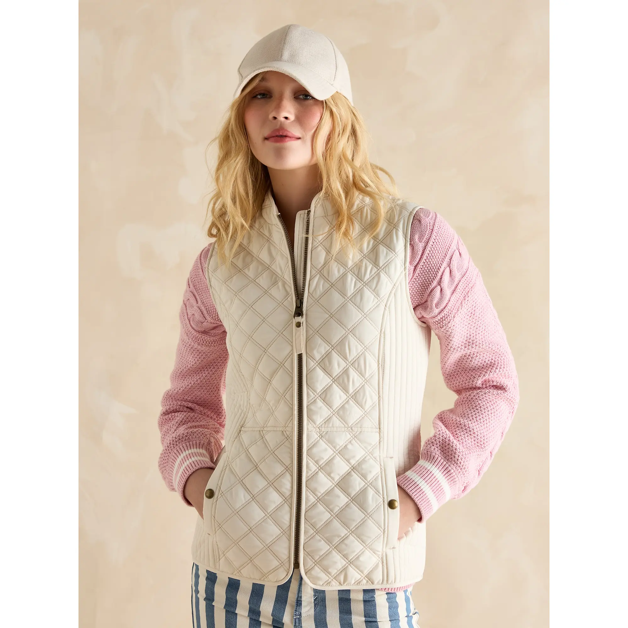 Product image 2 of 8 of Joules Women's Minx Showerproof Diamond Quilted Gilet - Cream