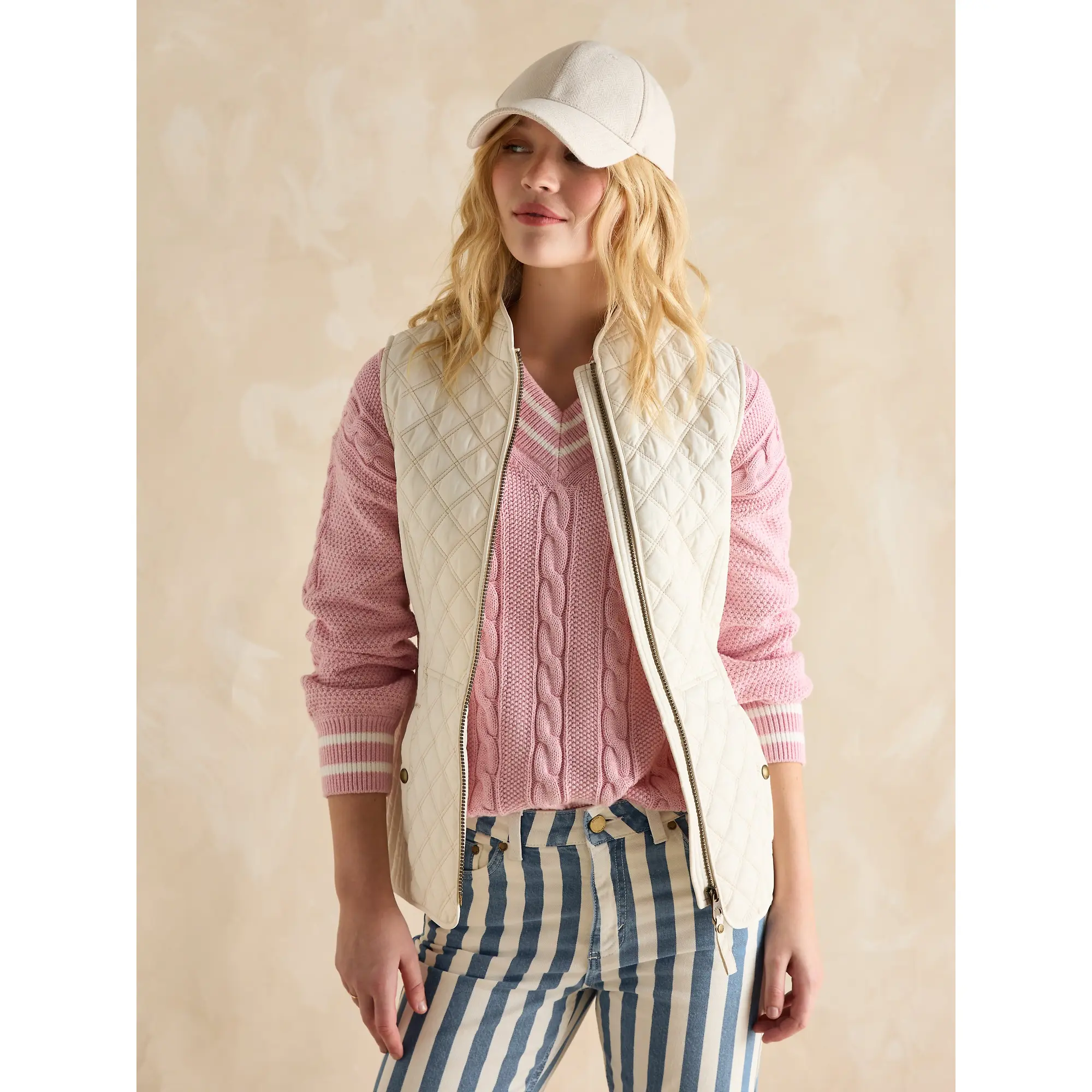 Product image 4 of 8 of Joules Women's Minx Showerproof Diamond Quilted Gilet - Cream