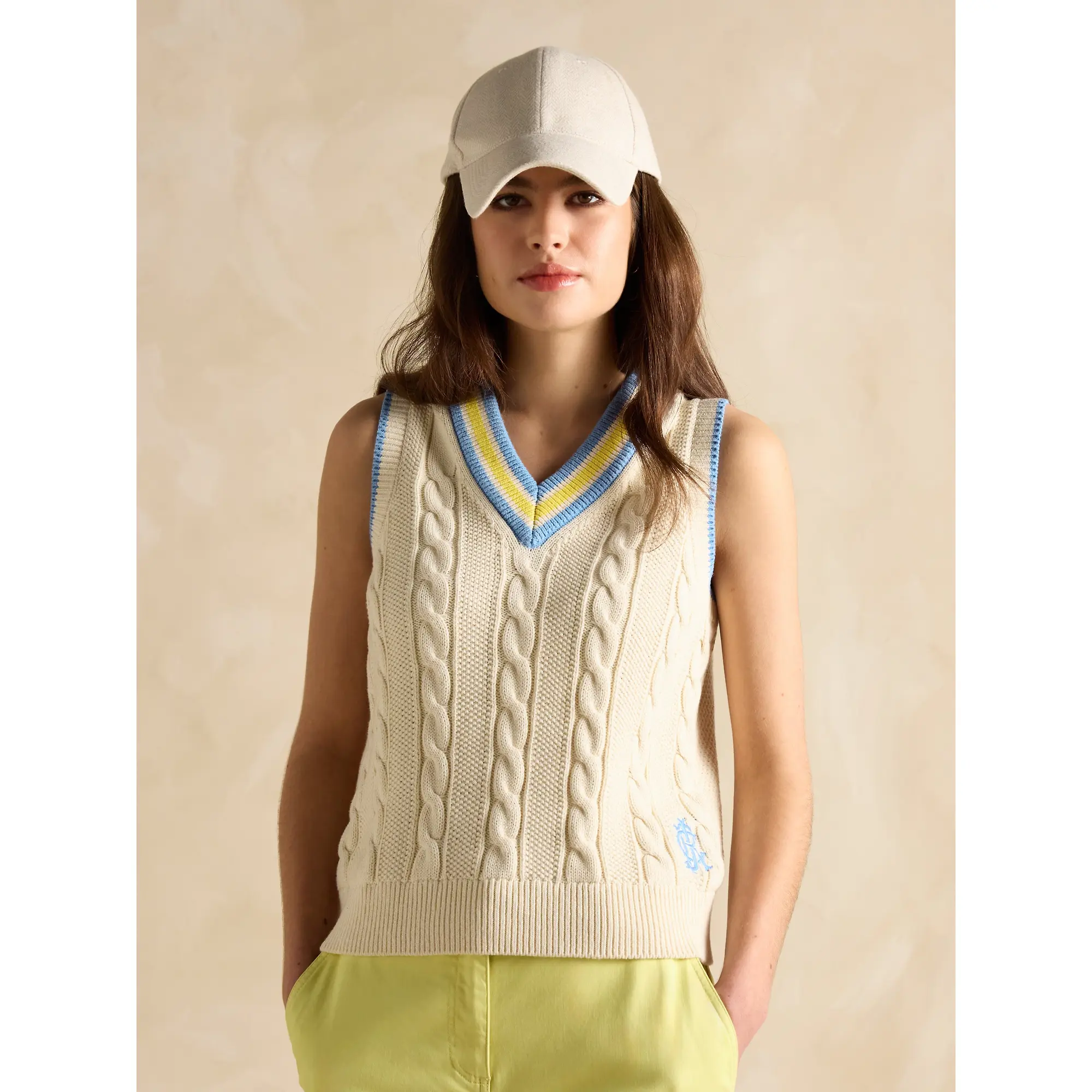 Product image 2 of 9 of Joules Women's Deuce Cable Knitted Vest - Cream