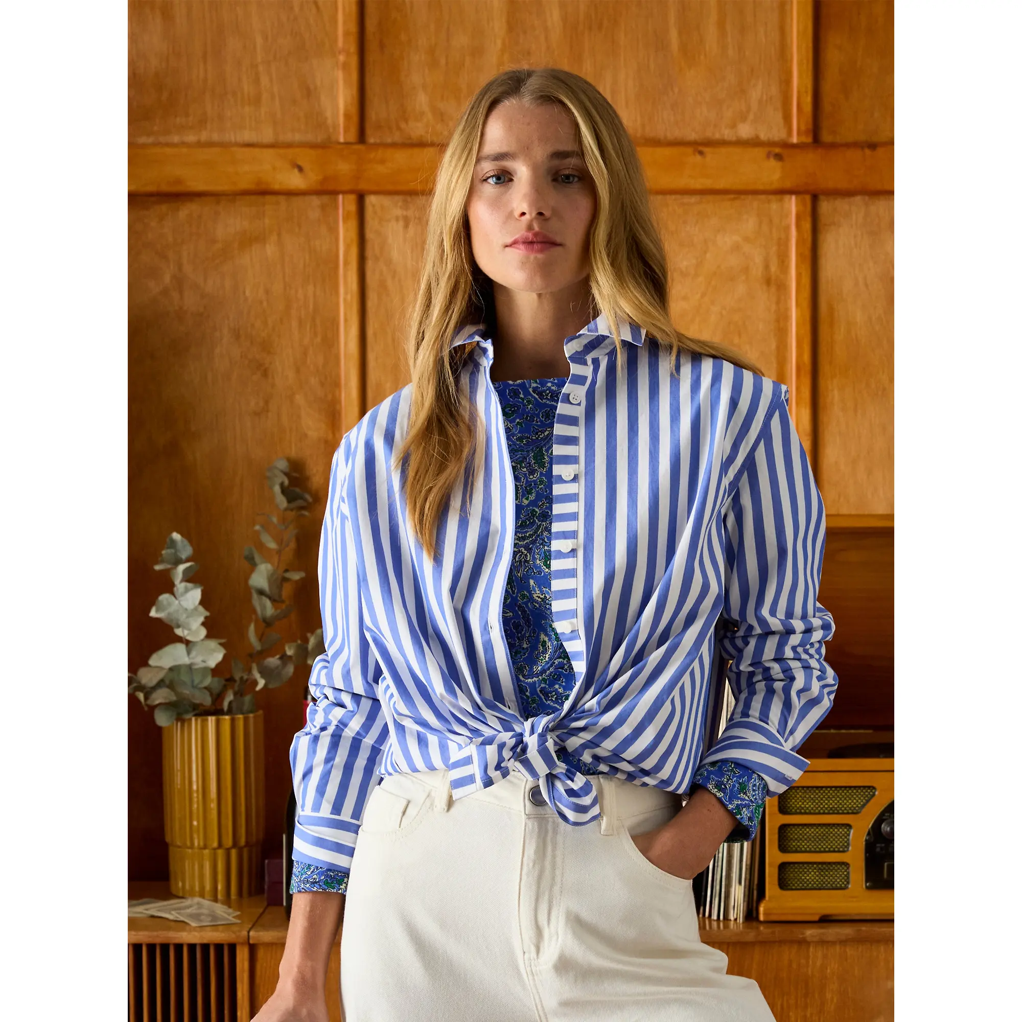 Product image 6 of 6 of Joules Women's Amilla Longline Relaxed Fit Shirt - Blue/White
