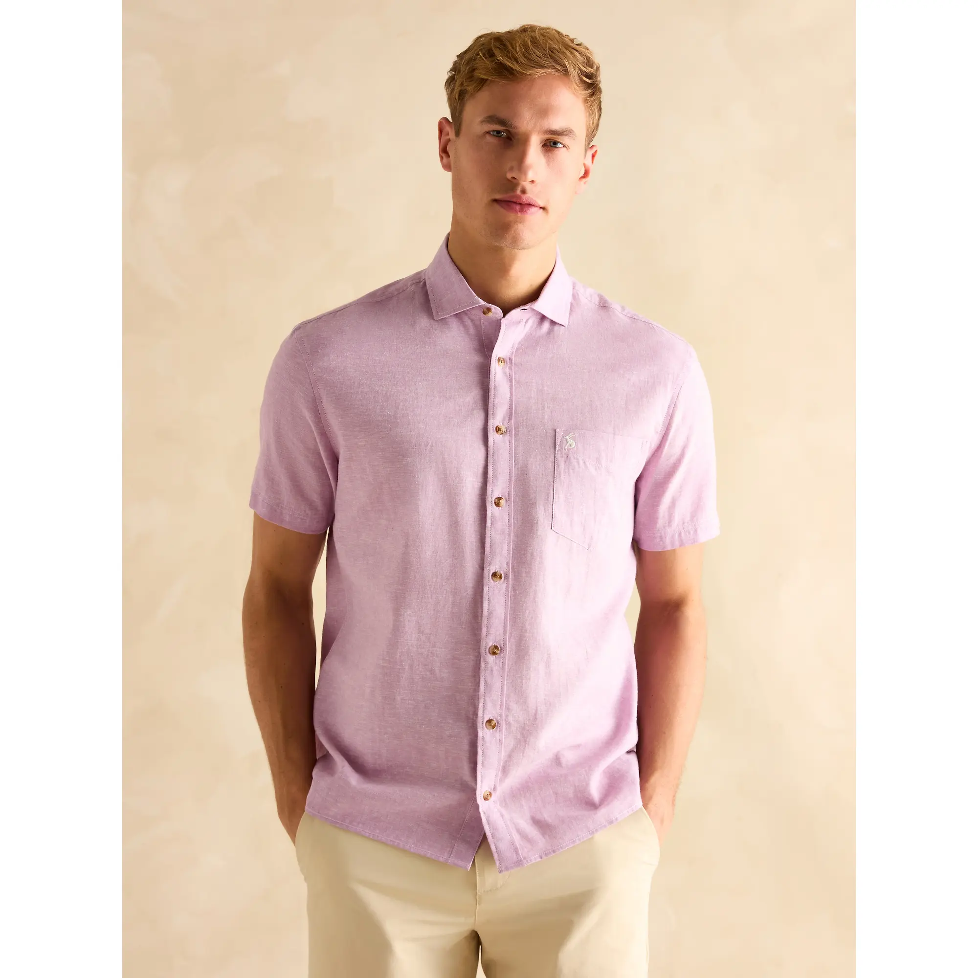 Product image 2 of 5 of Joules Men's Plain Short Sleeve Linen Shirt - Violet Purple