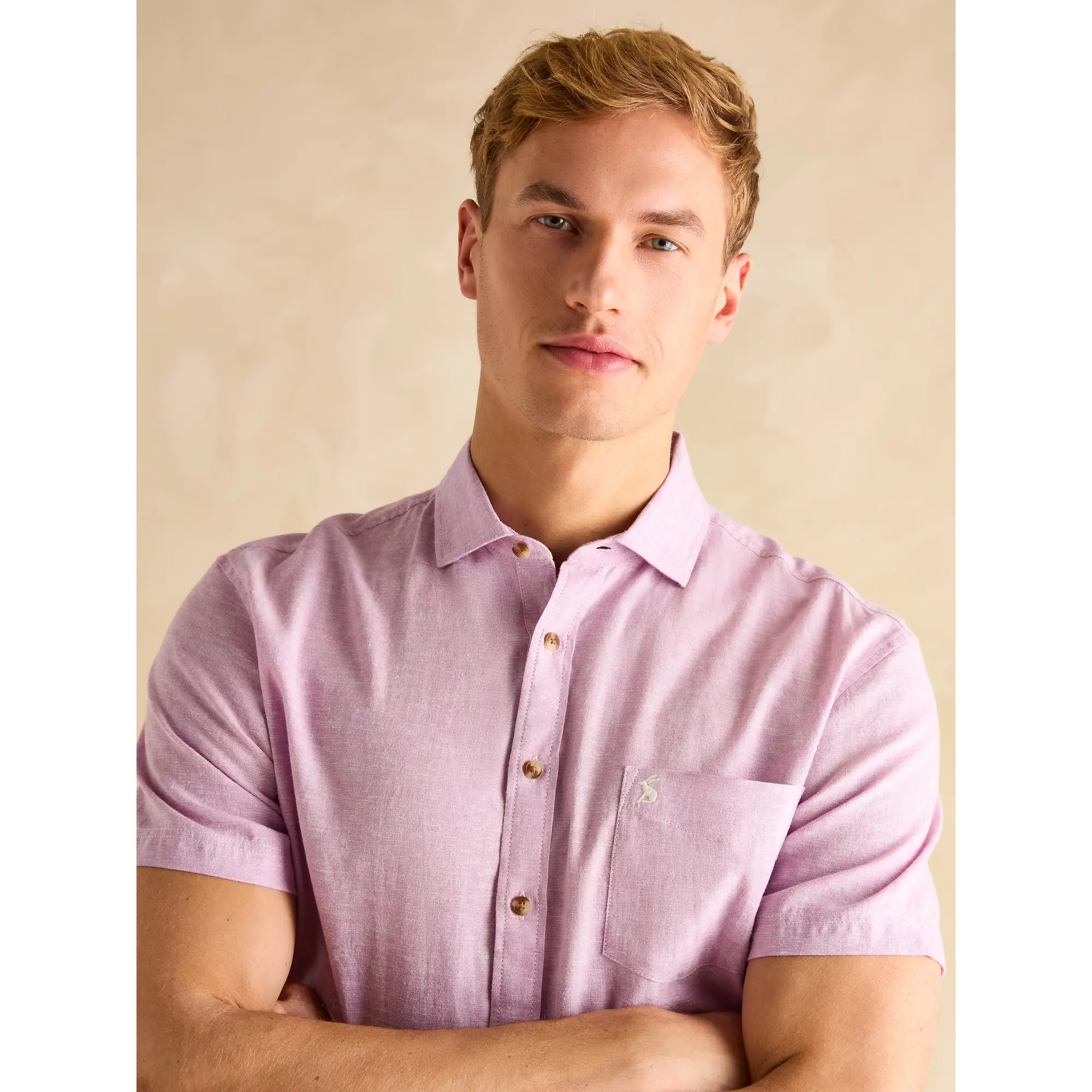 Product image 4 of 5 of Joules Men's Plain Short Sleeve Linen Shirt - Violet Purple