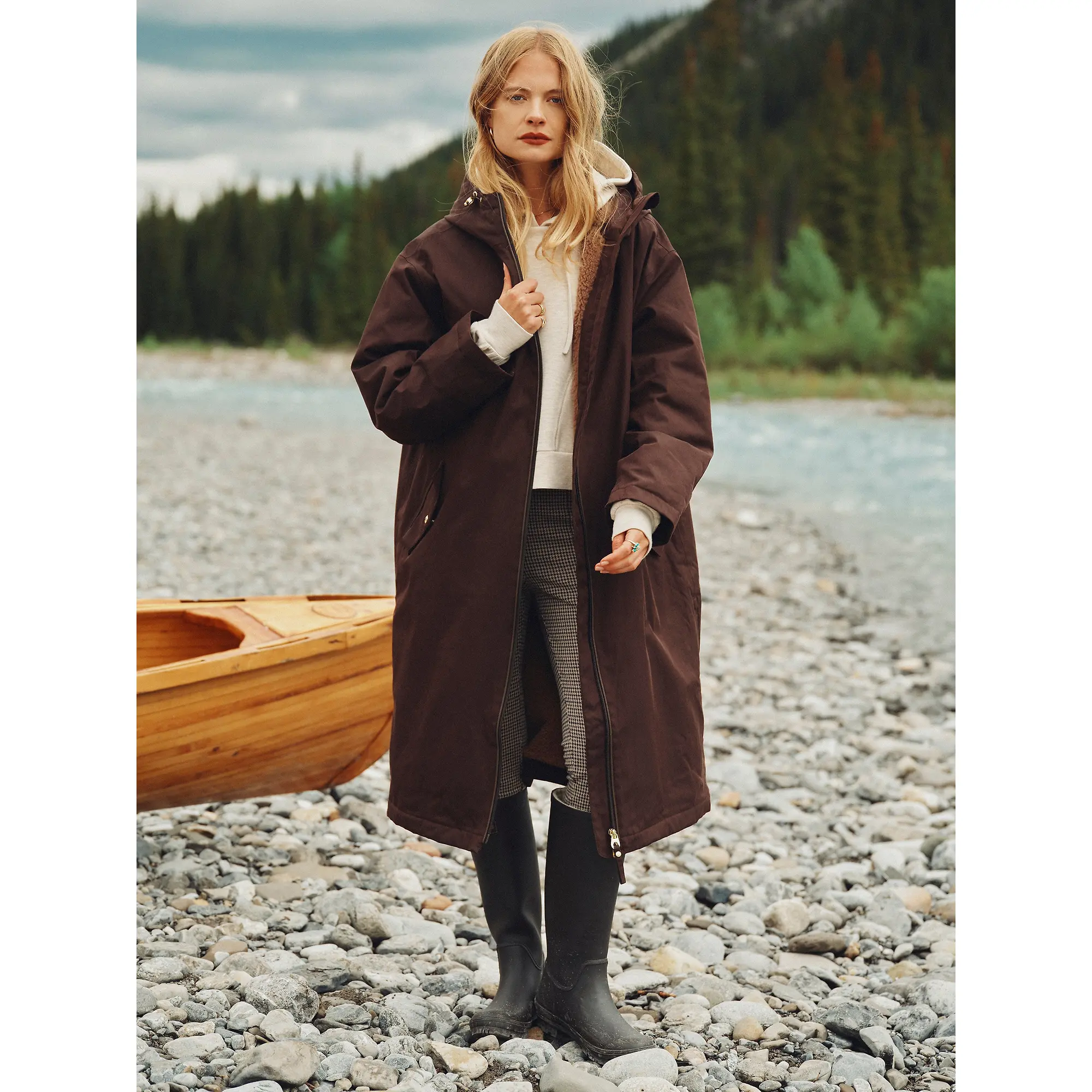 Product image 2 of 14 of Joules Women's Coverall Oversized Fleece Lined Waterproof Coat - Chocolate Brown