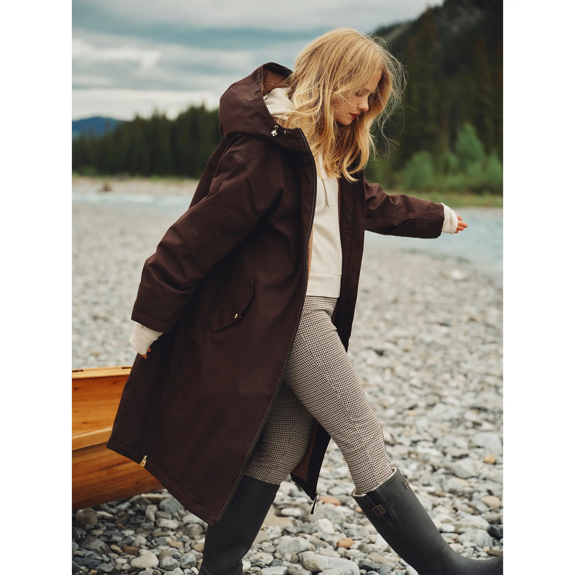 Product image 3 of 14 of Joules Women's Coverall Oversized Fleece Lined Waterproof Coat - Chocolate Brown