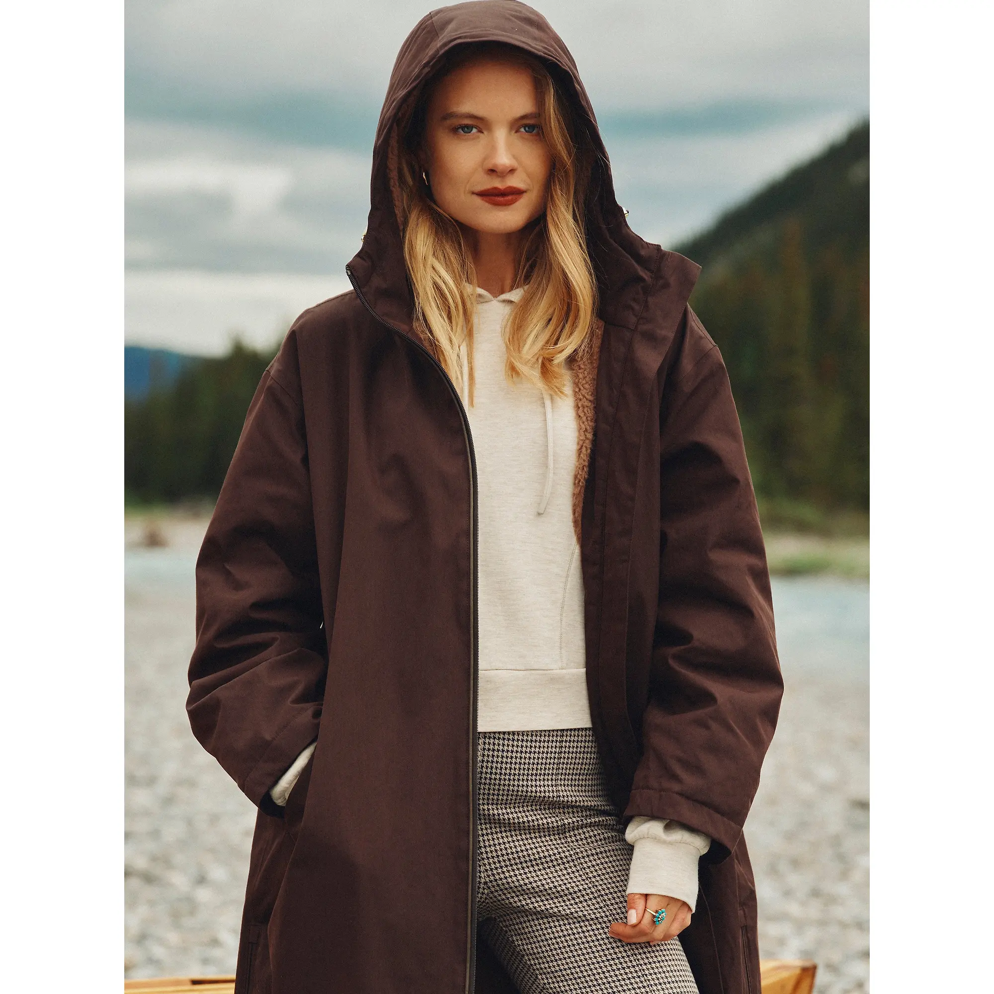 Product image 4 of 14 of Joules Women's Coverall Oversized Fleece Lined Waterproof Coat - Chocolate Brown