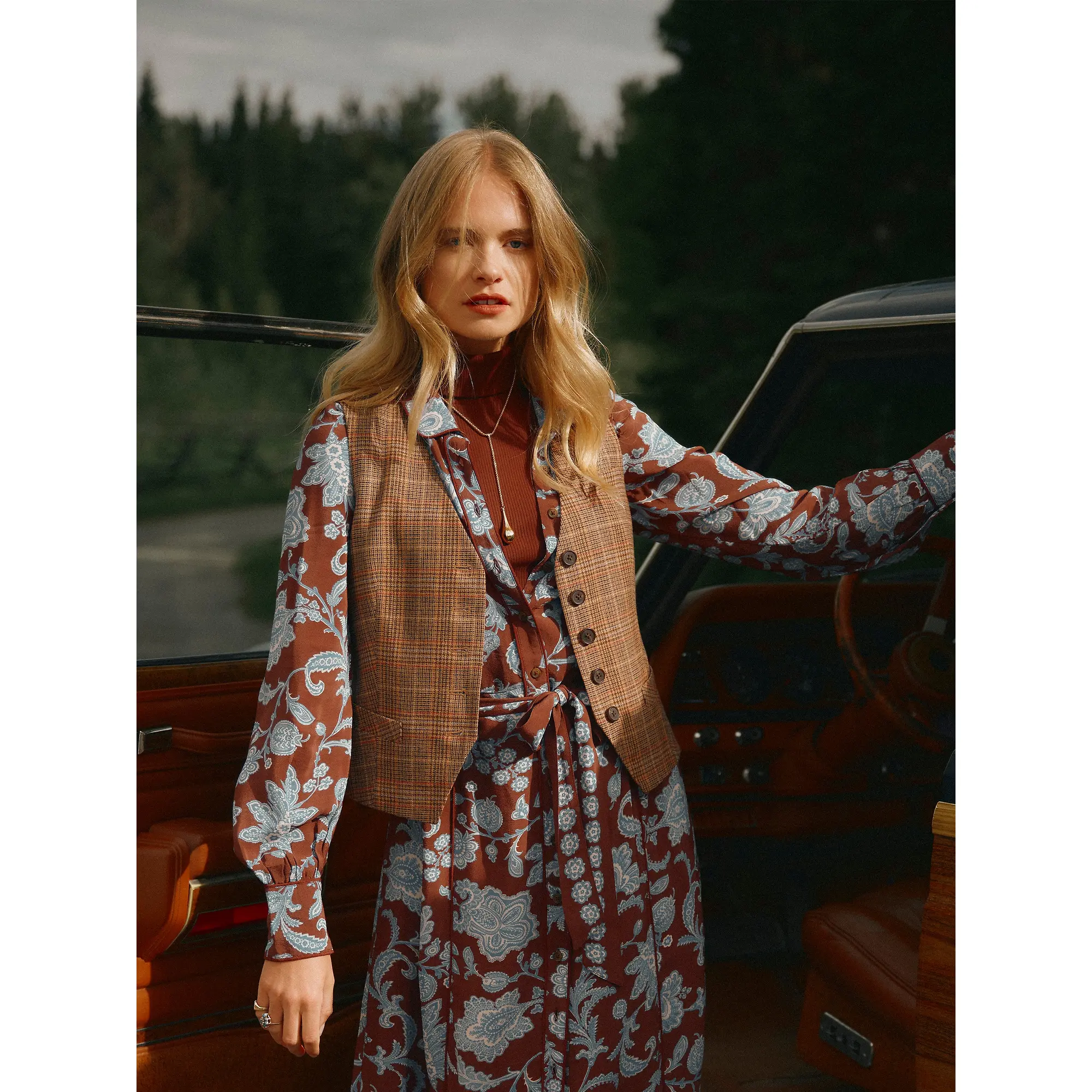 Product image 2 of 7 of Joules Women's Foxley Check Wool Rich Check Tweed Waistcoat - Erica Tweed