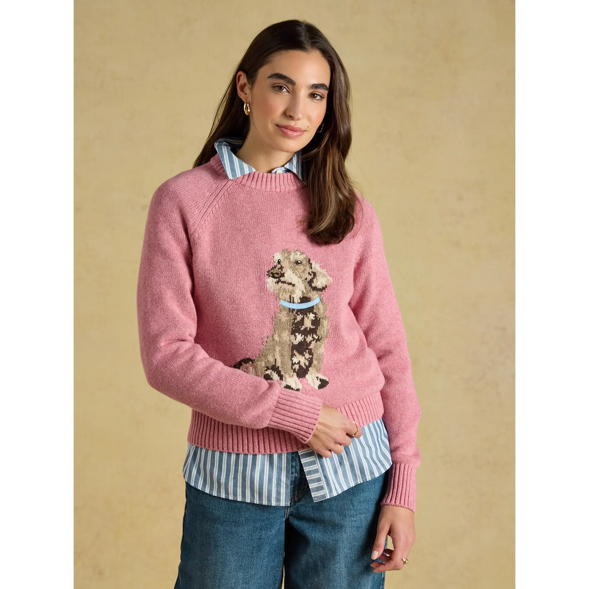 Product image 2 of 7 of Joules Women's Dachshund Cotton Blend Crew Neck Knitted Jumper - Pink