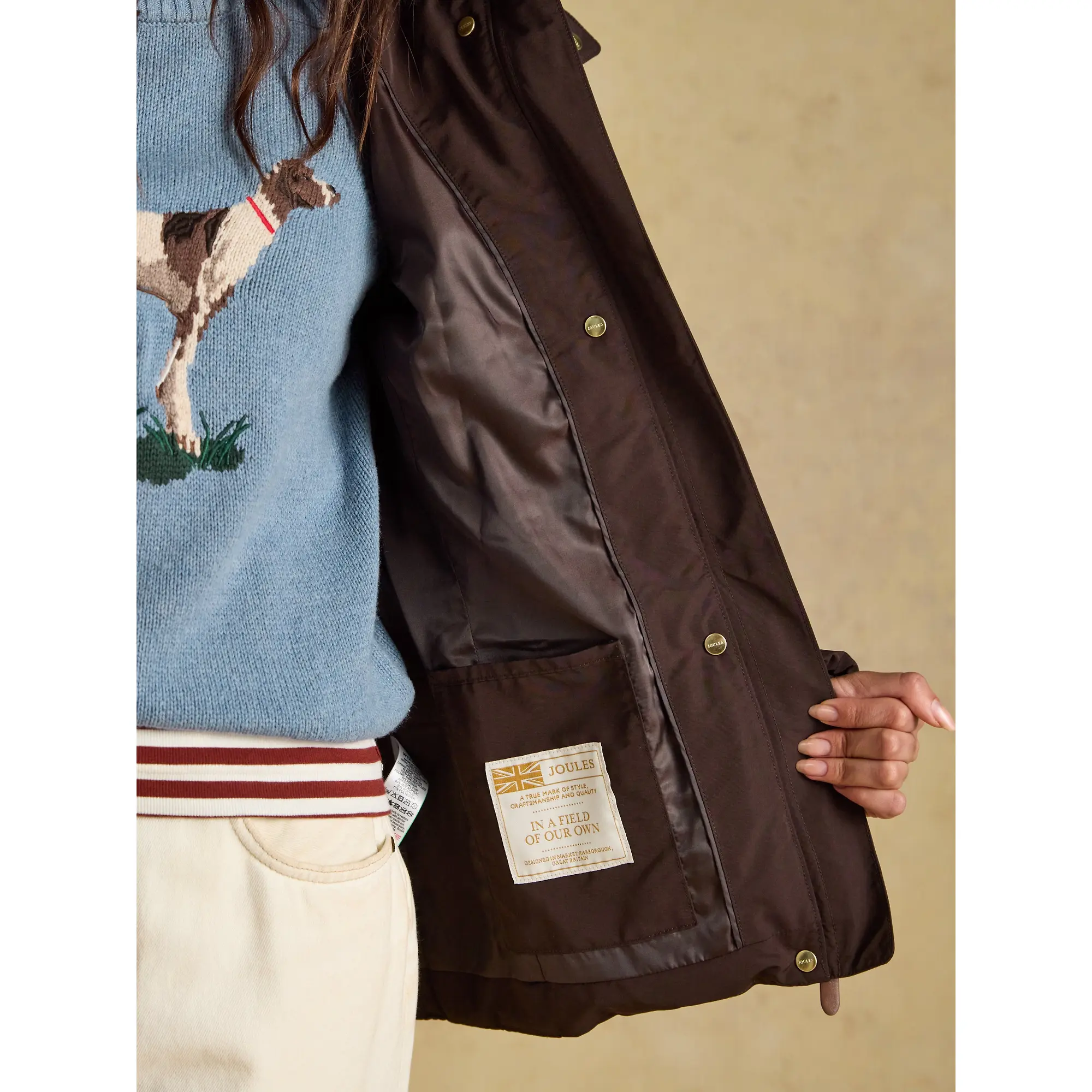 Product image 8 of 25 of Joules Women's Aspen Showerproof Padded Coat with Faux Fur Hood - Chocolate Brown