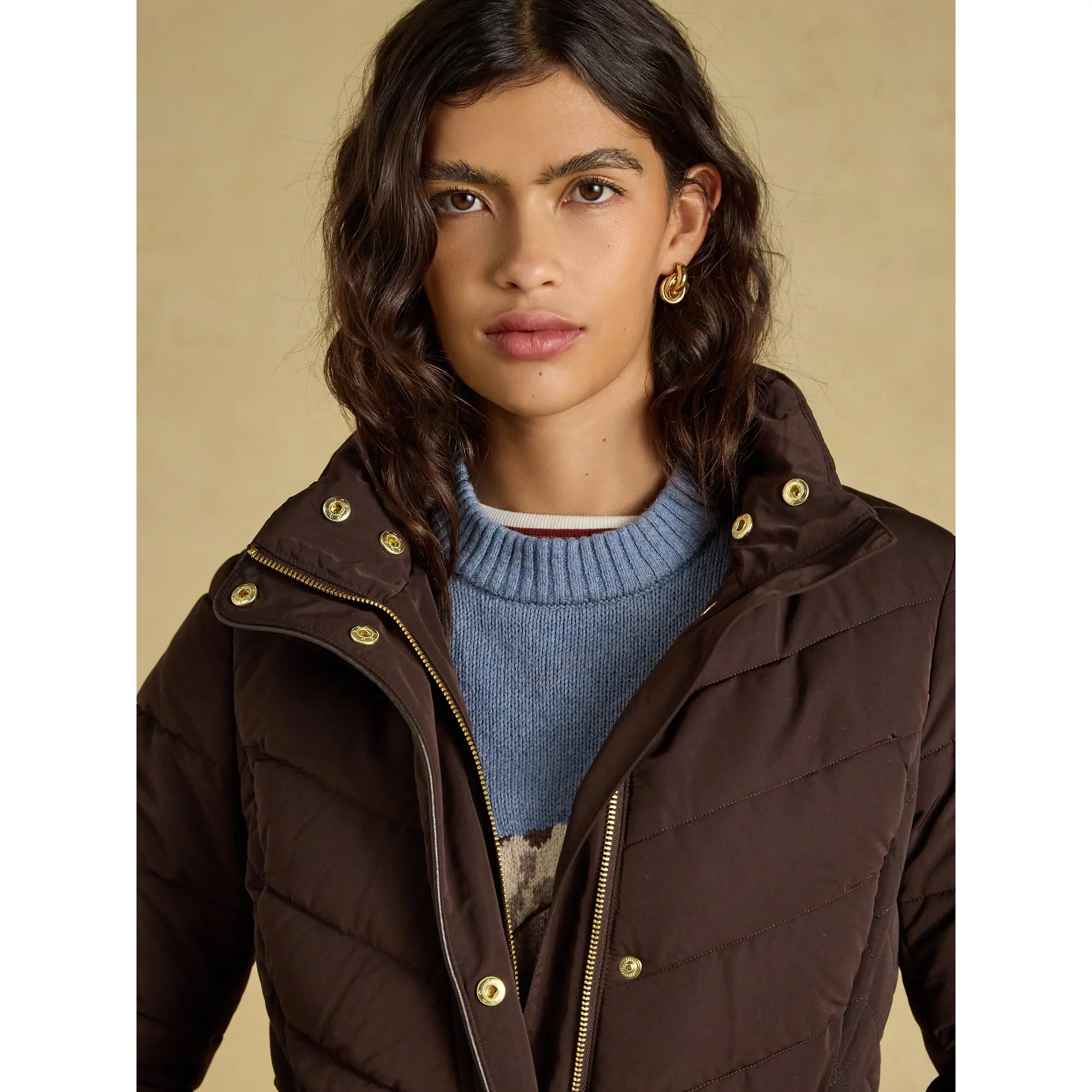 Product image 13 of 25 of Joules Women's Aspen Showerproof Padded Coat with Faux Fur Hood - Chocolate Brown