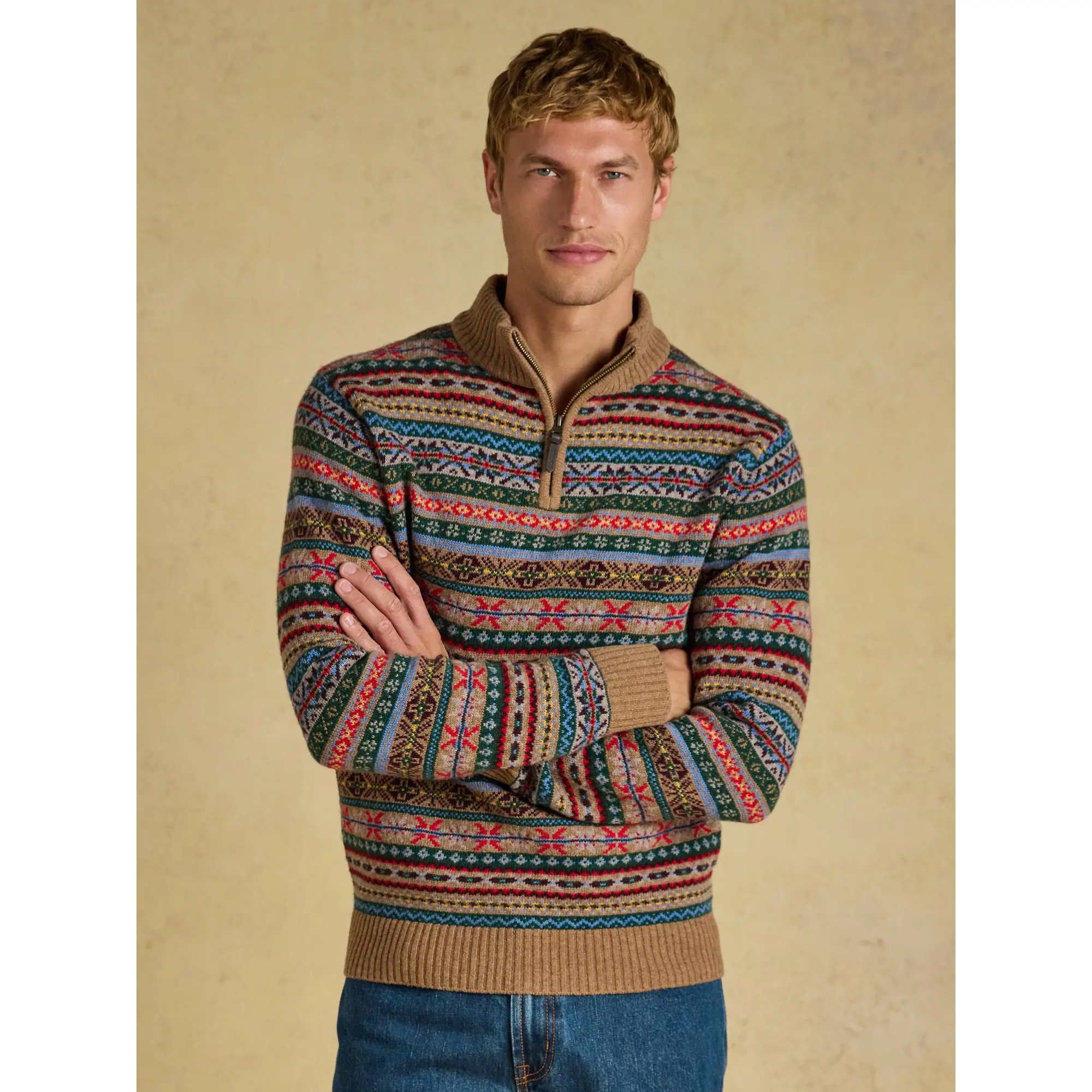Product image 2 of 7 of Joules Men's Fairisle Wool Rich Quarter Zip Jumper - Multi