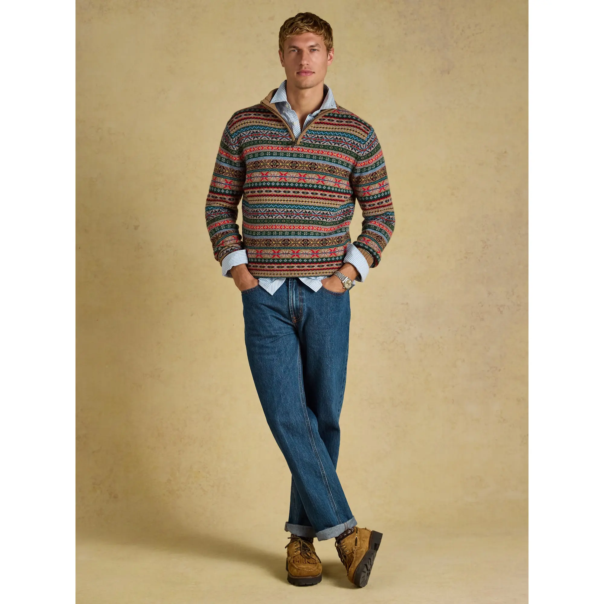 Product image 7 of 7 of Joules Men's Fairisle Wool Rich Quarter Zip Jumper - Multi