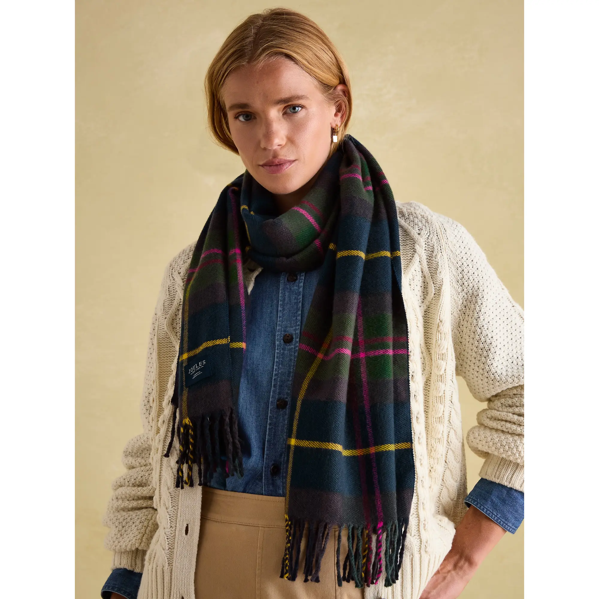 Product image 3 of 6 of Joules Women's Langtree Scarf - Navy Check