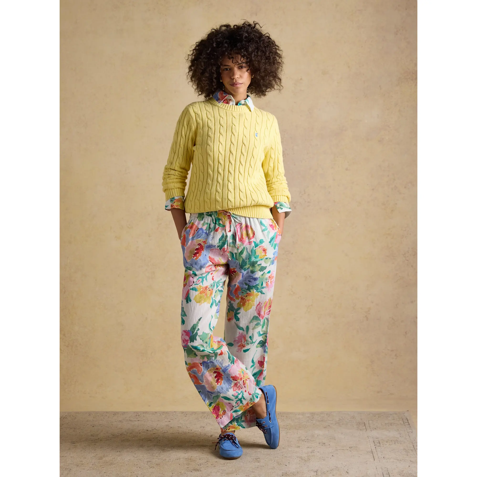 Product image 4 of 8 of Joules Women's Relaxed Wide Leg Trousers with Linen - Multi Floral