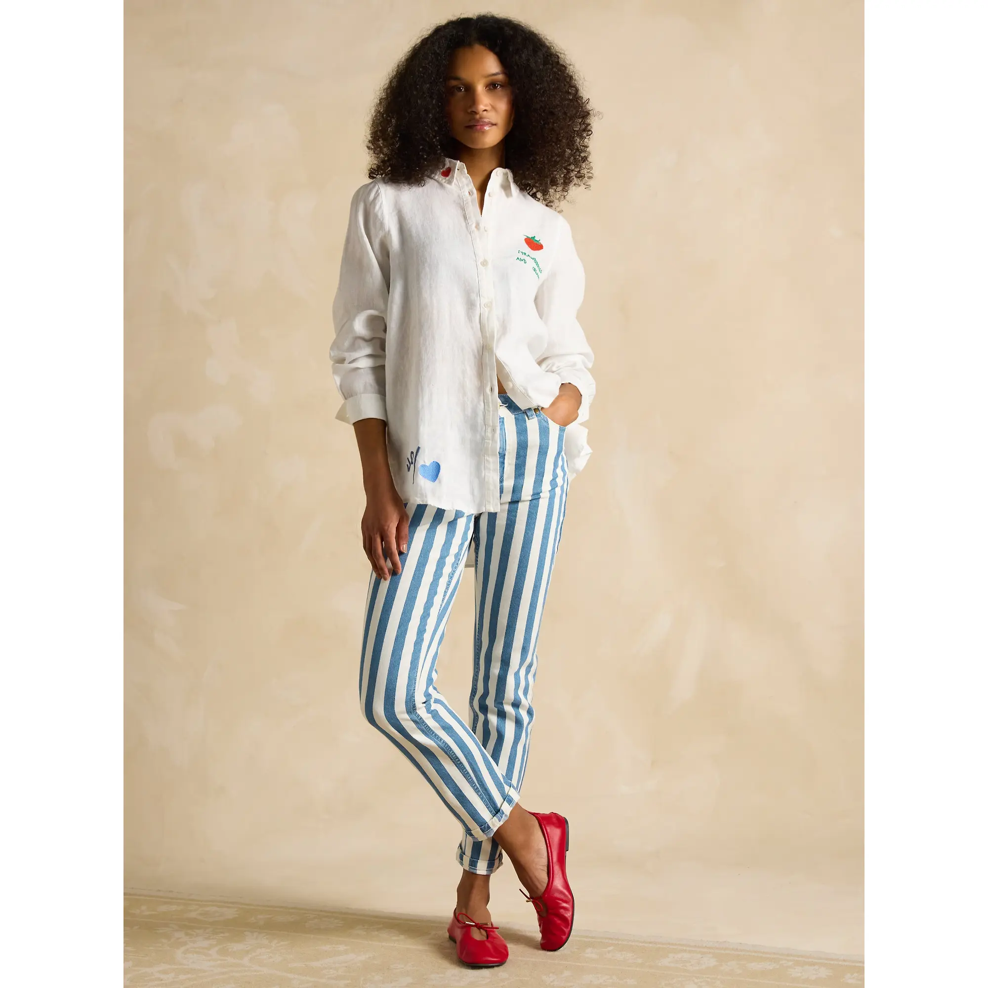Product image 6 of 9 of Joules Women's Set Match Tennis Theme 100% Linen Shirt - Chalk