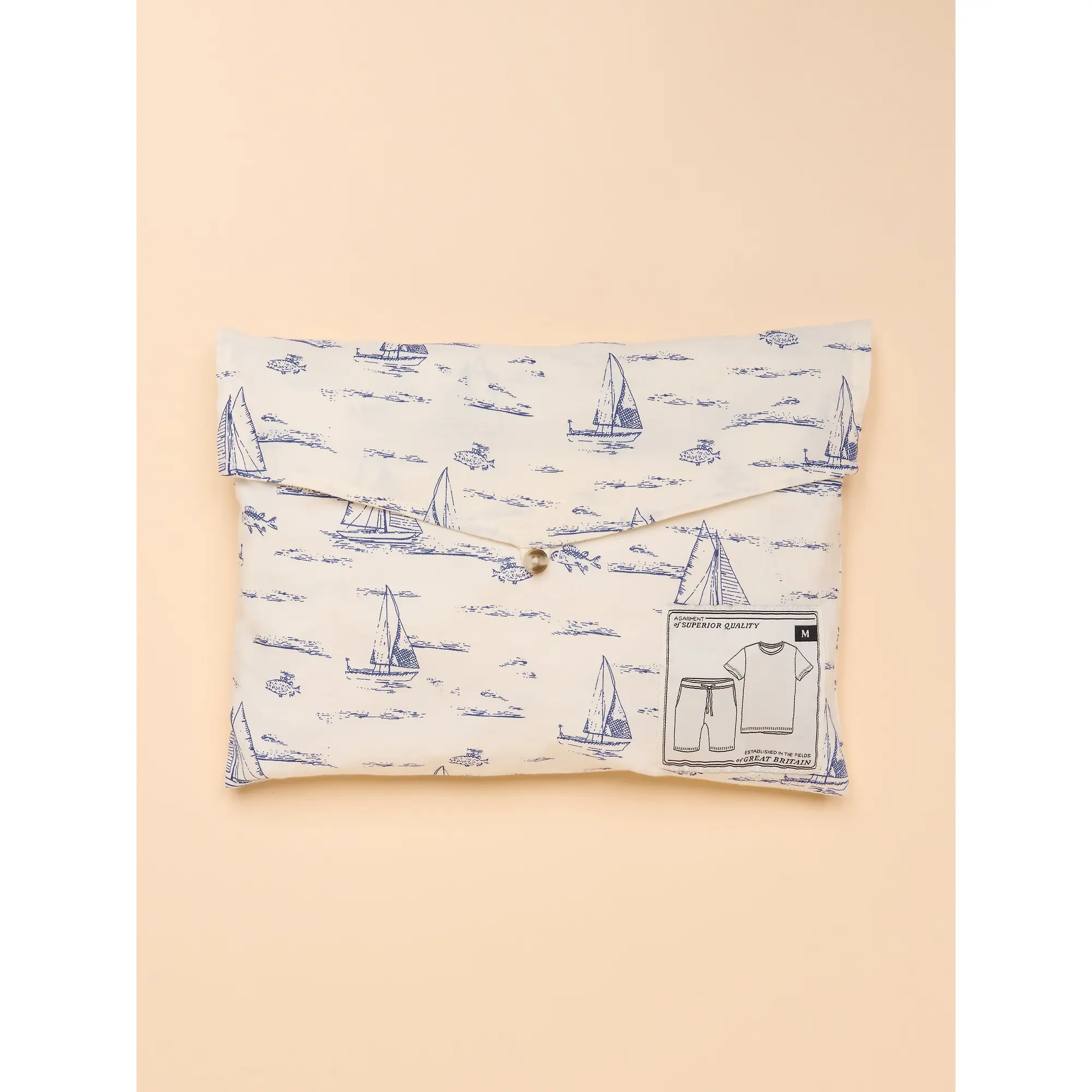 Product image 2 of 9 of Joules Men's Harford Short Sleeve Top & Pyjama Set With Packable Travel Bag - Blue Toile