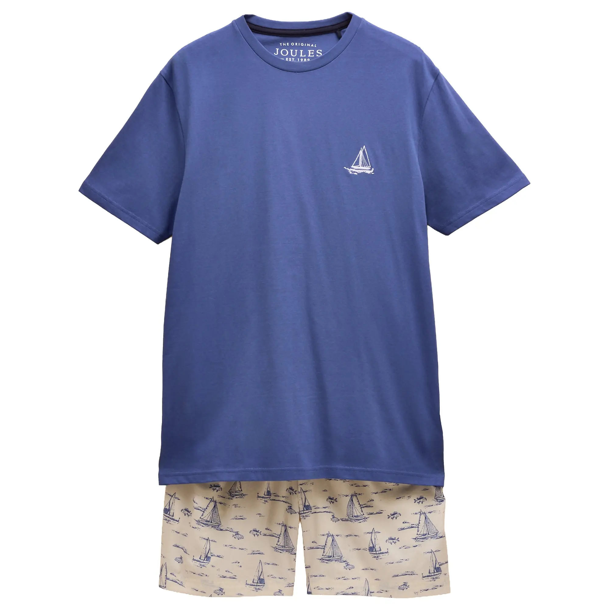Product image 1 of 9 of Joules Men's Harford Short Sleeve Top & Pyjama Set With Packable Travel Bag - Blue Toile