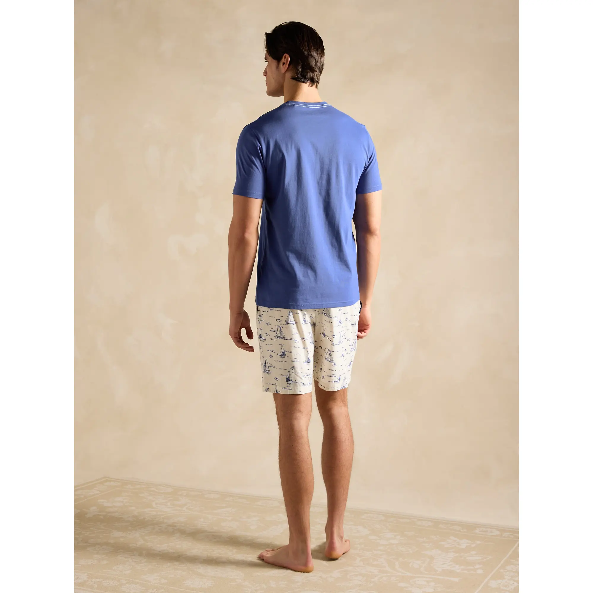 Product image 4 of 9 of Joules Men's Harford Short Sleeve Top & Pyjama Set With Packable Travel Bag - Blue Toile